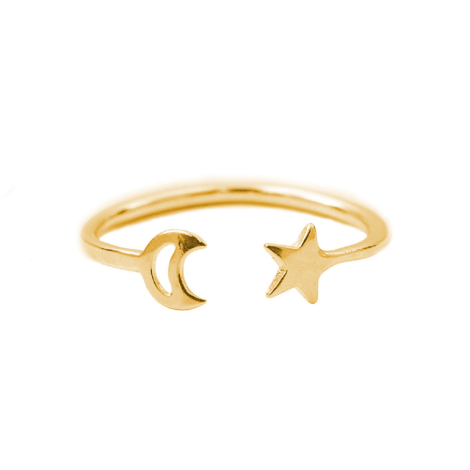 Women’s Yellow Gold Plated Moon And Star Open Ring Posh Totty Designs