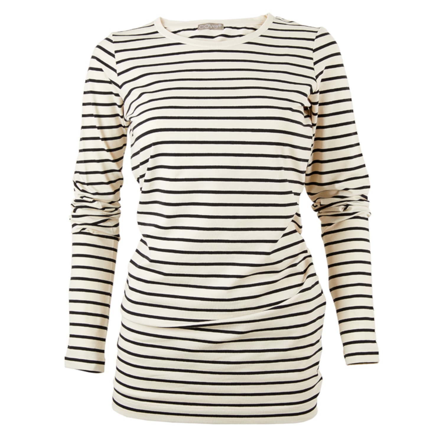 Cove Women's Black / Neutrals Long Length Cotton Stone & Black Stripe Tee In Black