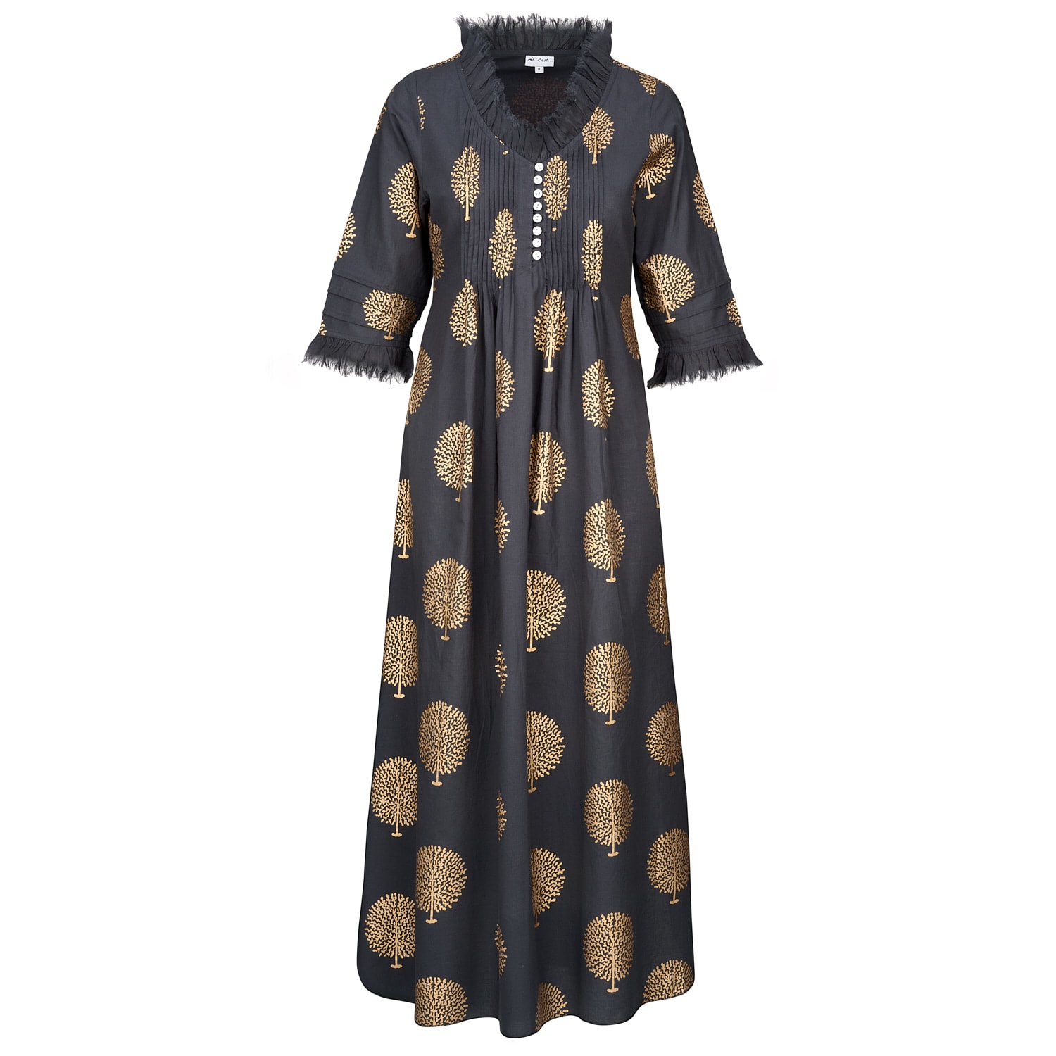 At Last... Women's Grey / Gold Cotton Annabel Maxi Dress In Charcoal Grey & Gold In Grey/gold