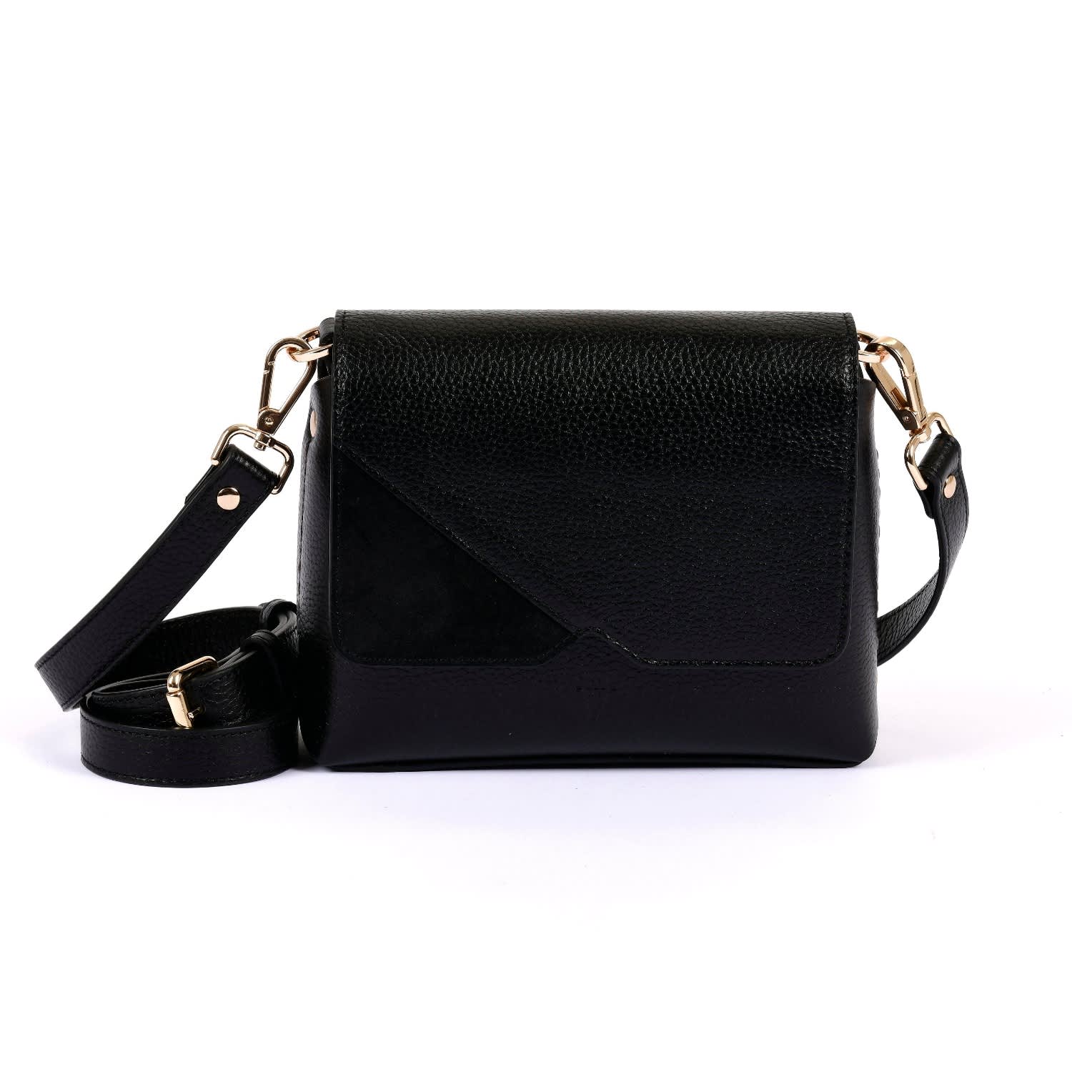 black suede messenger bag