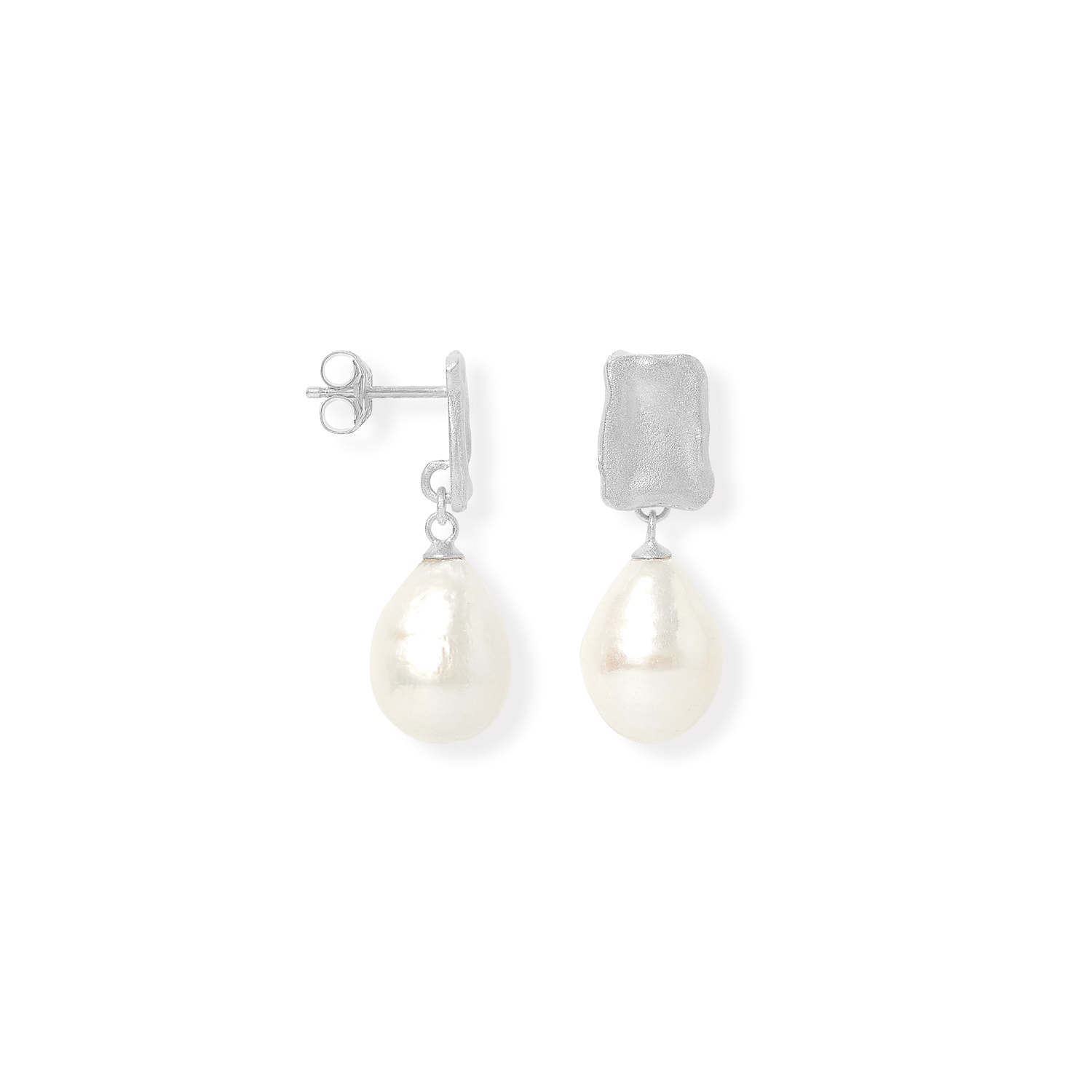 Women’s Silver / White Decus Silver Stud Earrings With Large Baroque Cultured Freshwater Pearls Drop Earrings Pearls of the Orient Online