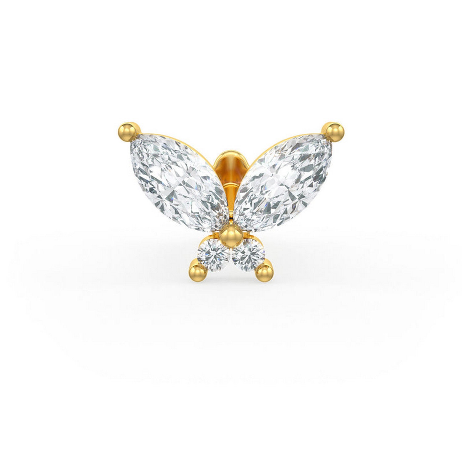 Cervin Blanc Women's Diamond Cartilage Stud In Yellow Gold Marquise Cut Butterfly Screwback Flat Back Piercing In Yellow