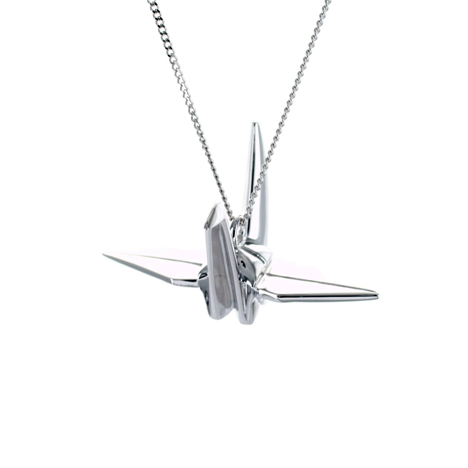 Silver origami crane necklace shop