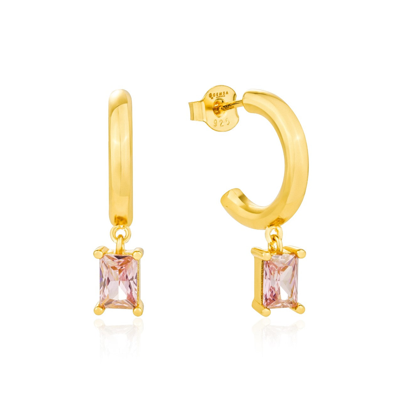 Women’s Pink Candy Baguette Charm Hoop Earrings 18K Gold On Sterling Silver Gemsa London