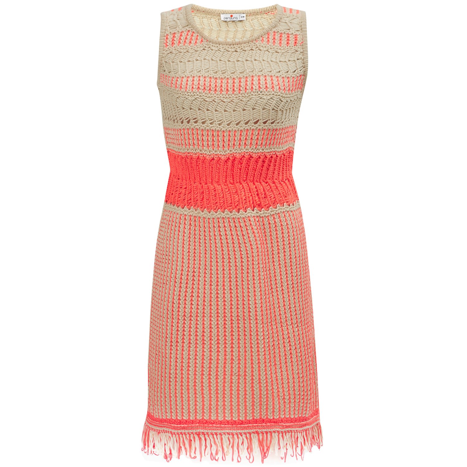 Peraluna Women's Kiyo Sleeveless Above-knee Tasseled Open Work Summer Knit Dress  - Multicolour