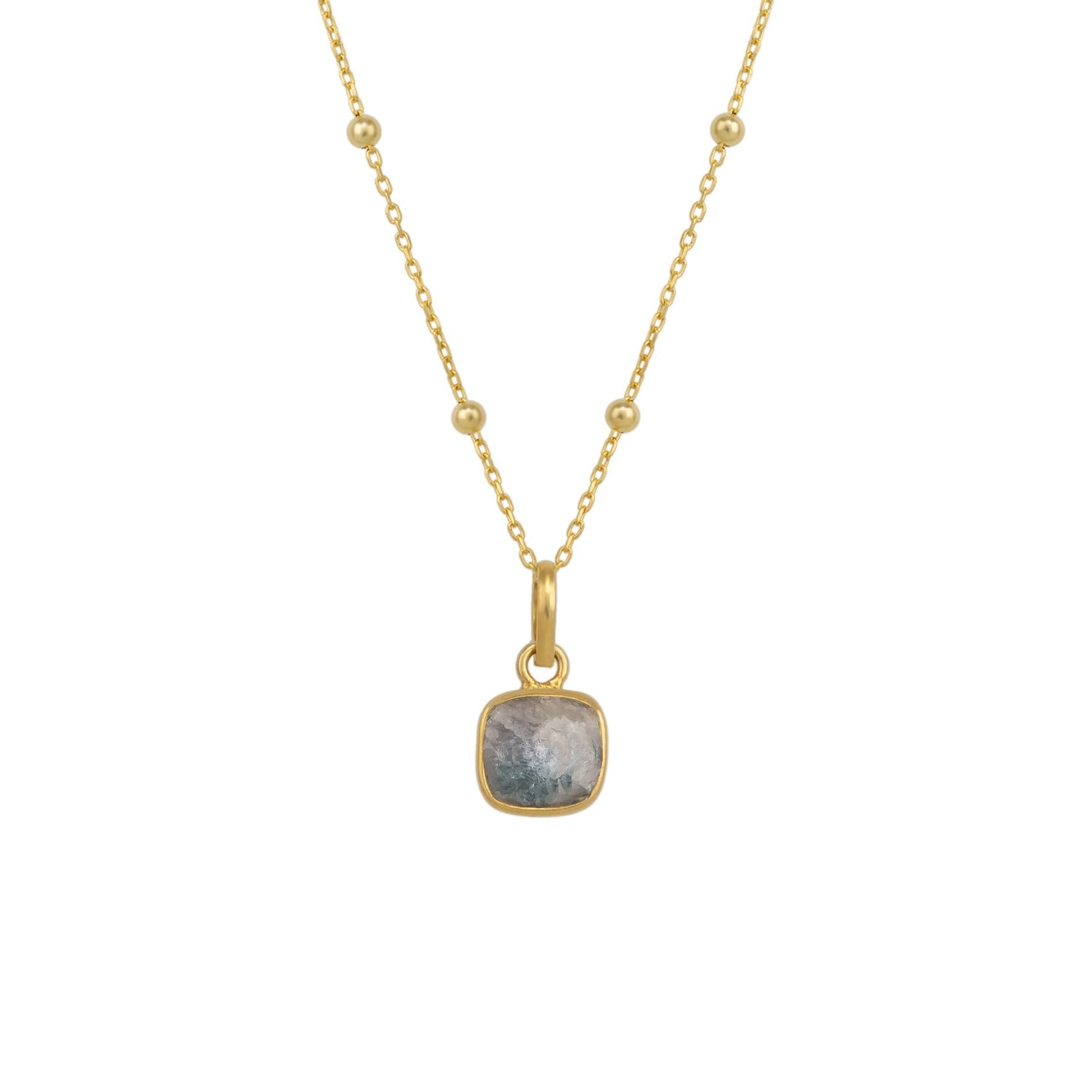 Spero London Women's Grey Sterling Silver Natural Square Pendant Necklace With Beaded Chain - Stone