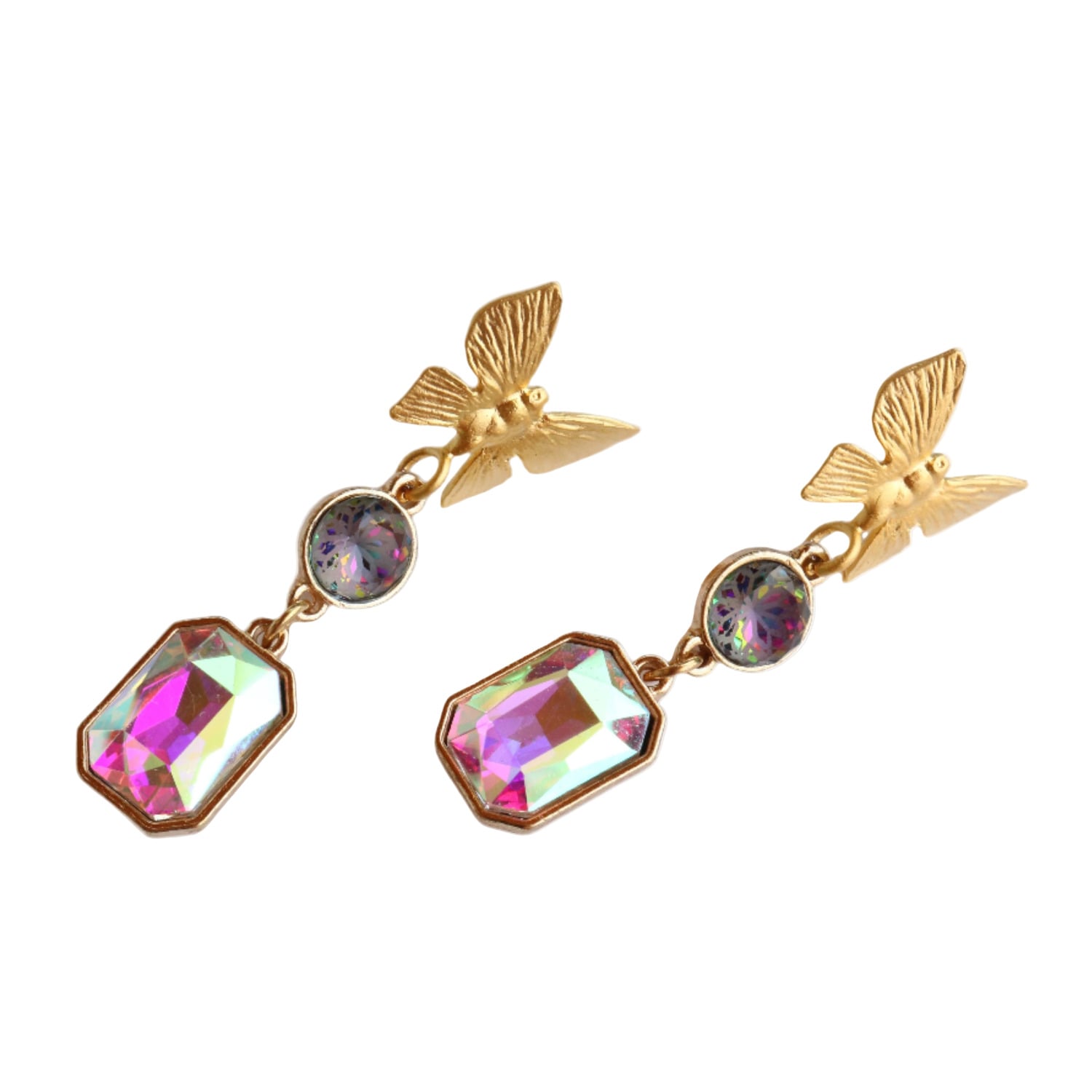 Taylor Reese Women's Gold / Purple Crystal Butterfly Earring In Multi