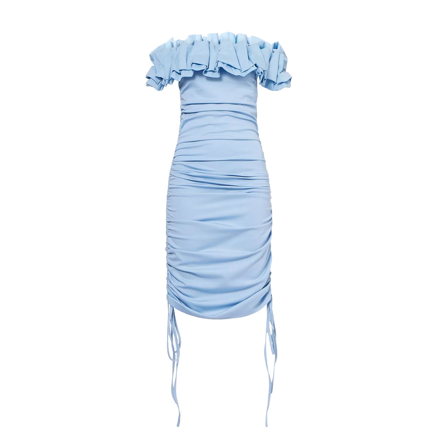 Amy Lynn 3d Bardot Ruched Mini Dress In Blue