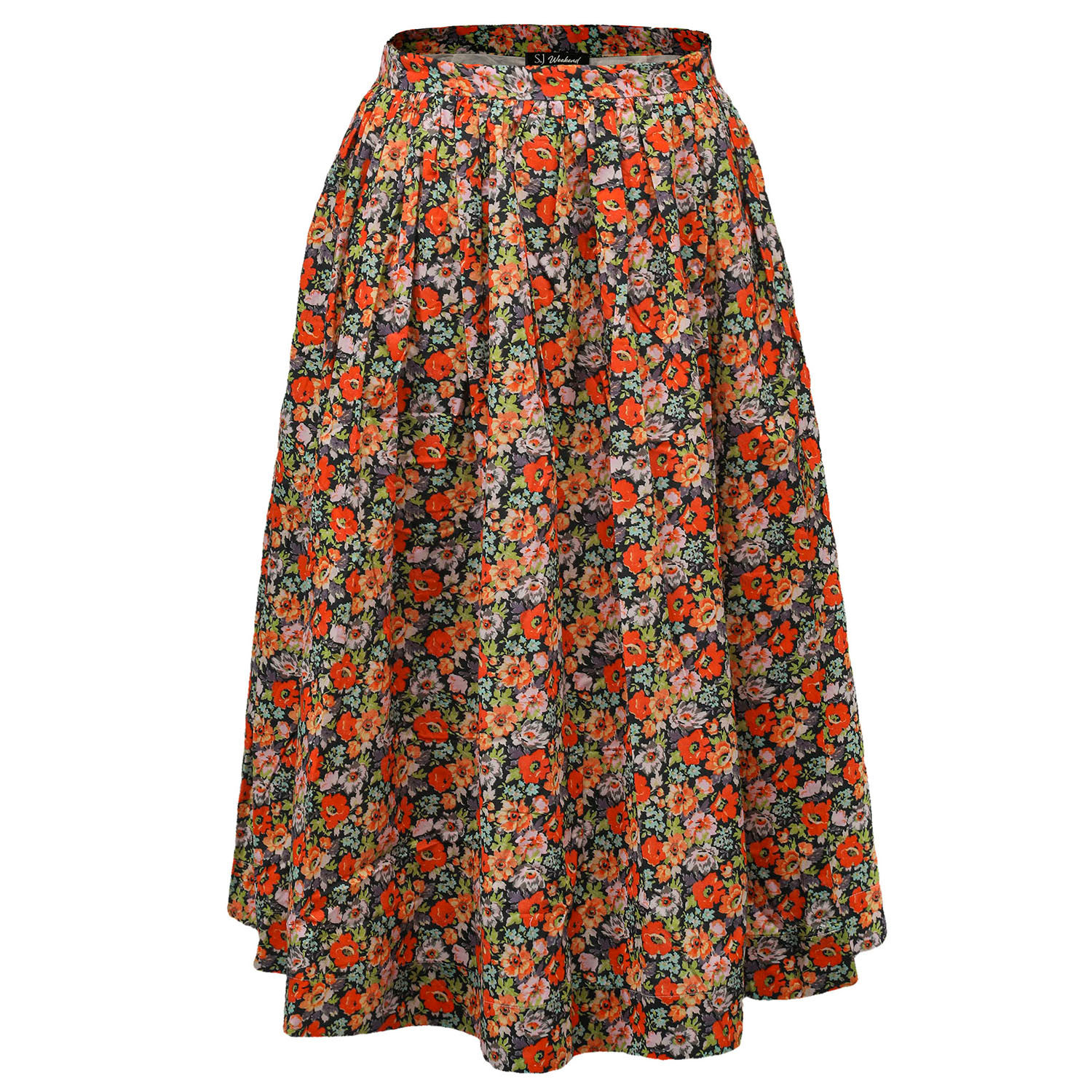 Smart And Joy Women's Retro Floral Print Flared Skirt