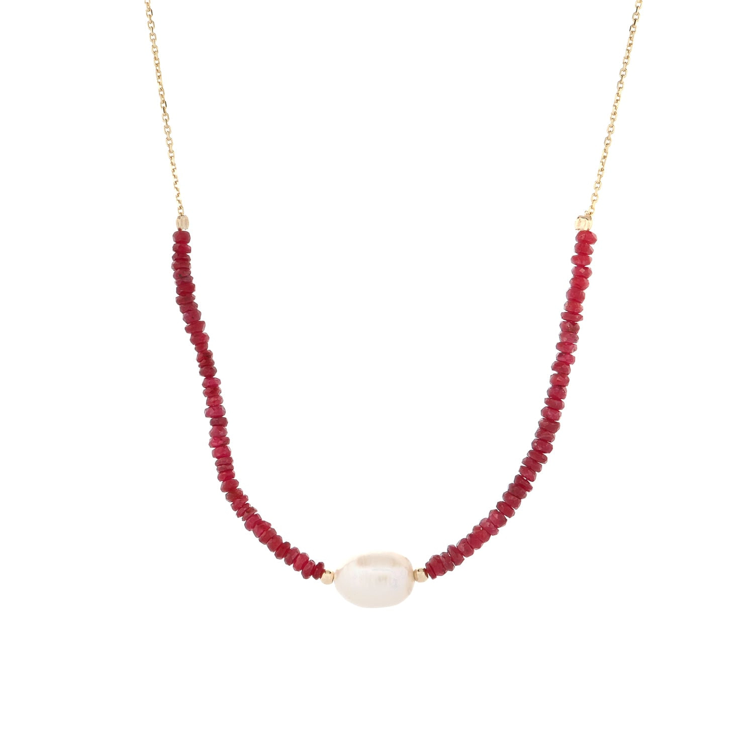 Ebru Jewelry Women's Gold / Red Ruby Elegance Pearl Choker Gold Necklace - Red