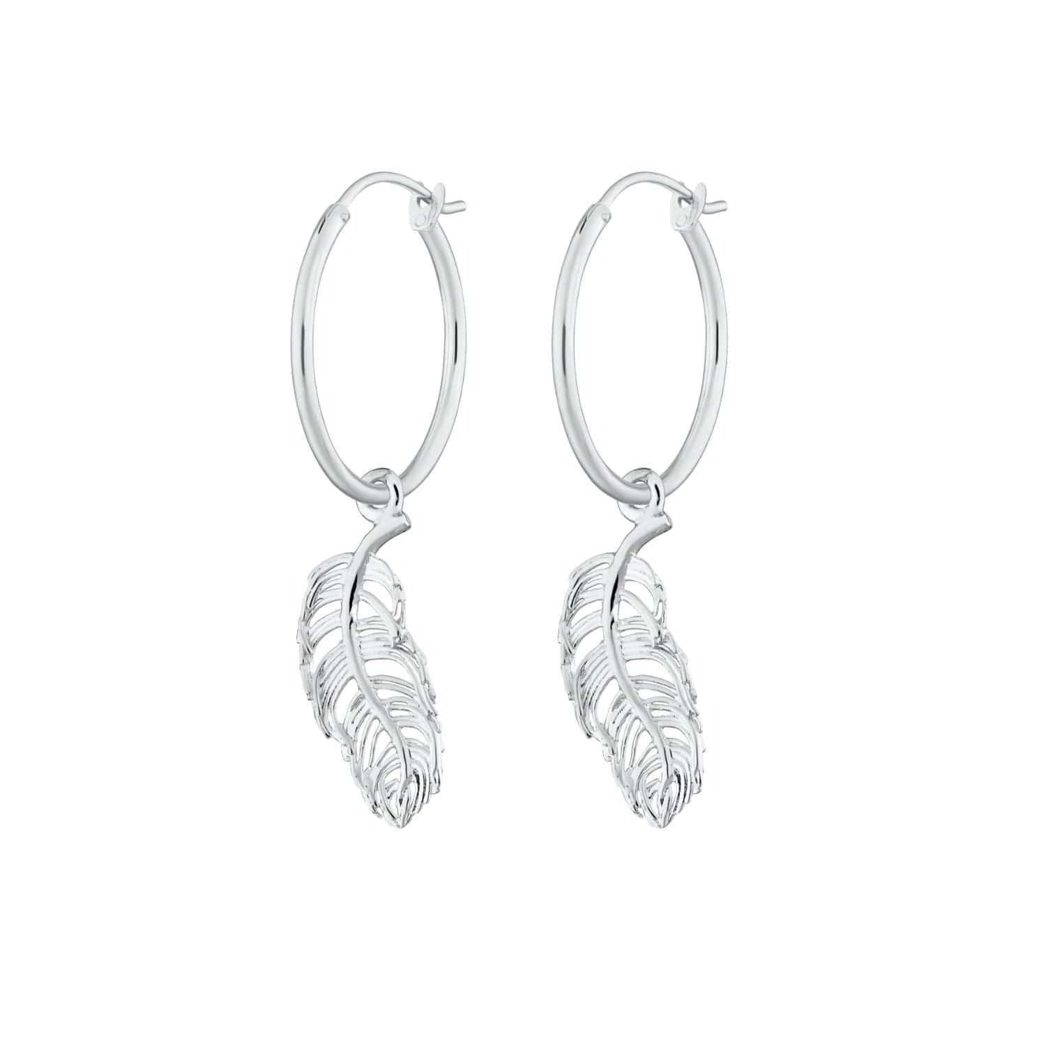 Women’s Sterling Silver Feather Charm Hoop Earrings Lily Charmed