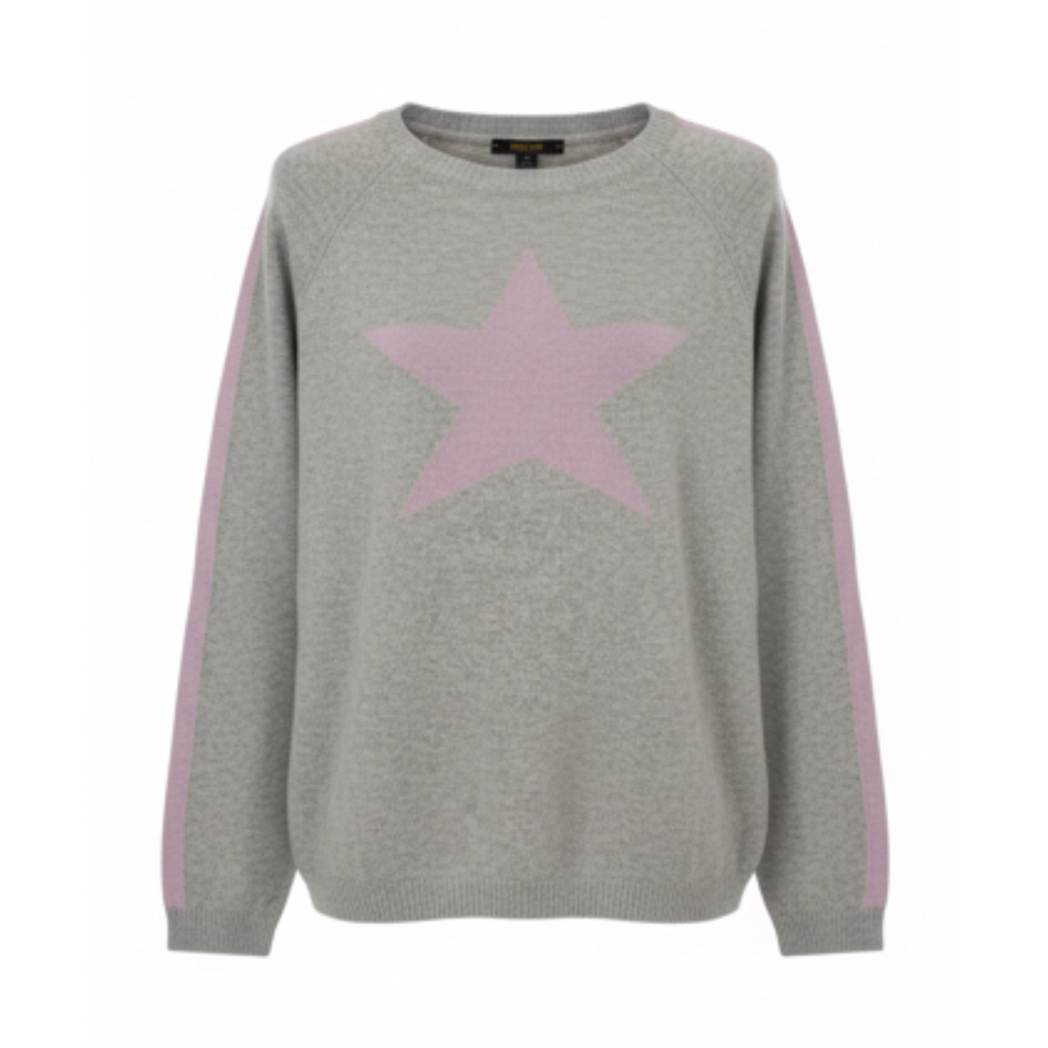 At Last... Women's Cashmere Mix Sweater In Light Grey With Lilac Star & Armstripe In Gray
