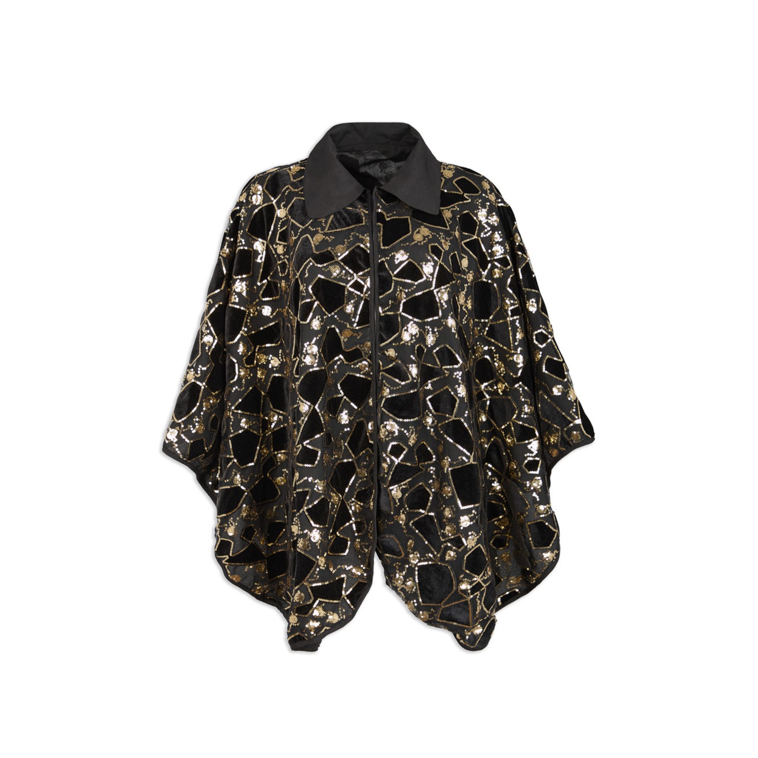 Women's Black Velvet Sequin Collared Capelet | One Size | Saachi