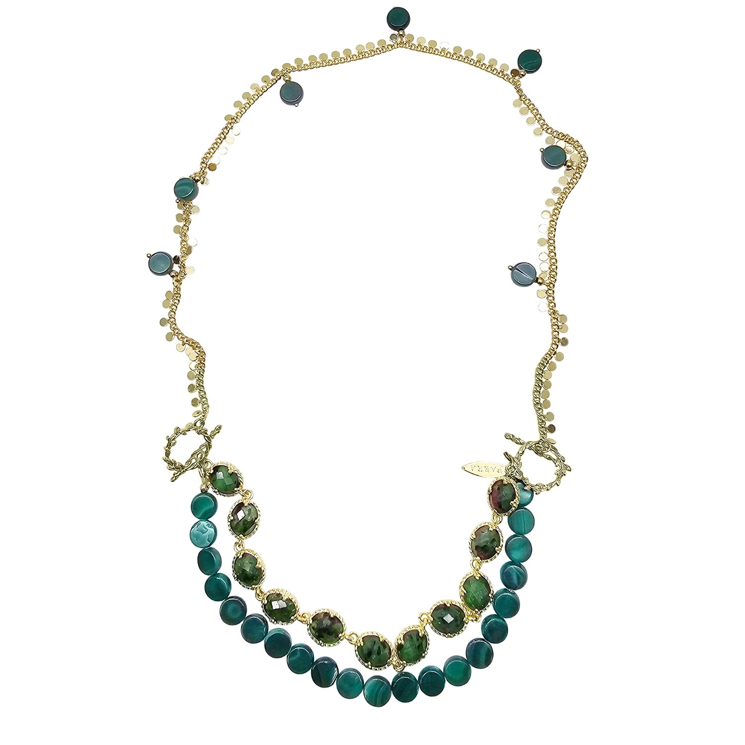 Farra Women's Green Gemstone With Chain Versatile Necklace