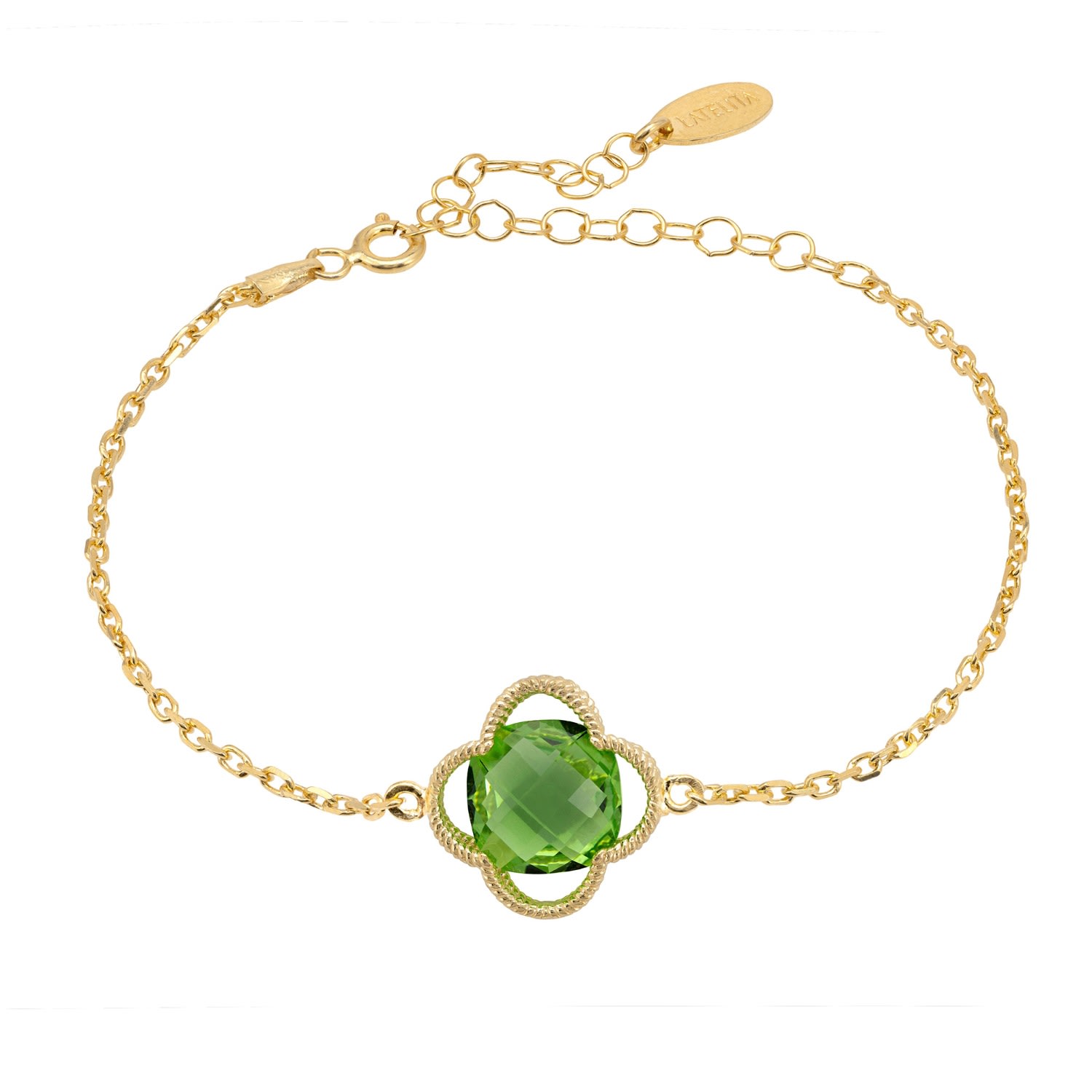 Women’s Green / Gold Open Clover Flower Gemstone Bracelet Gold Peridot Latelita