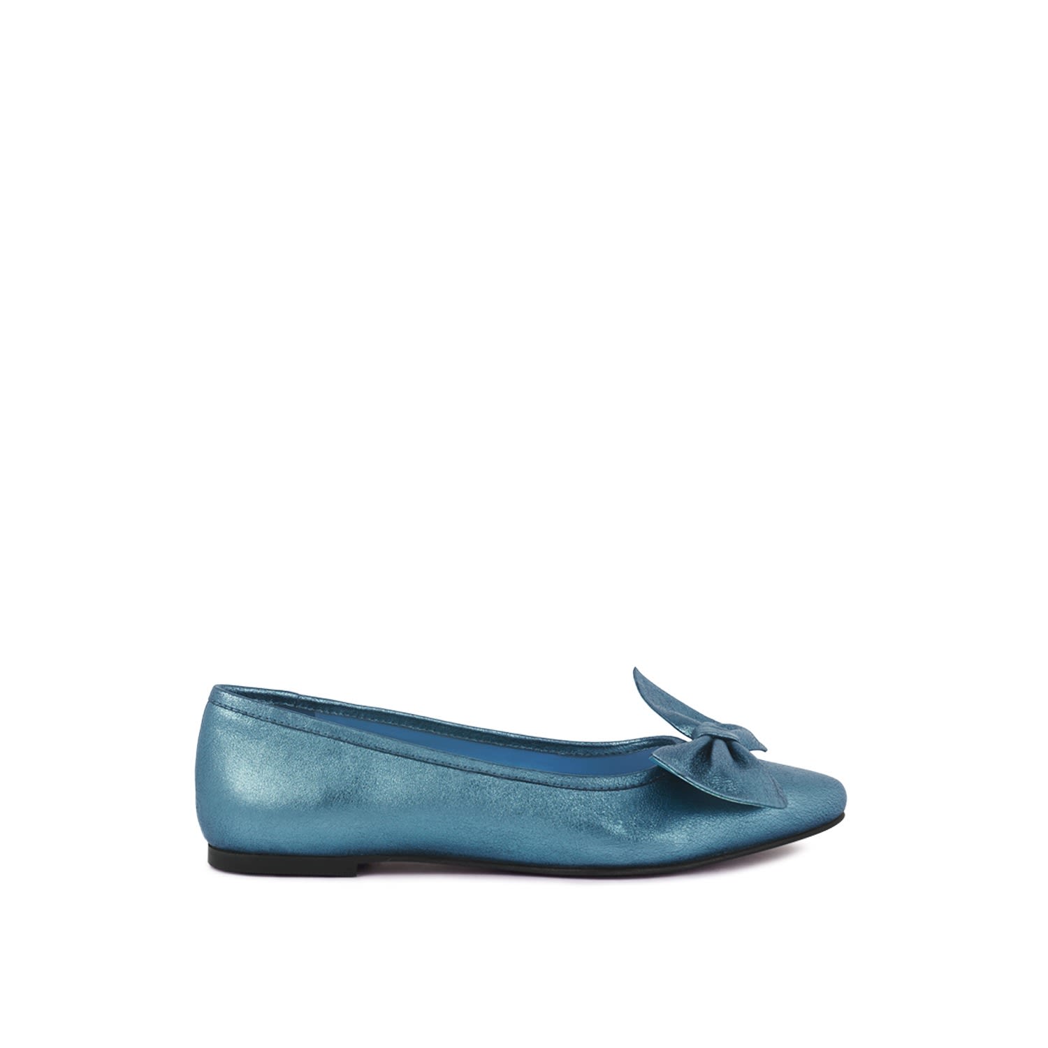 Rag & Co Pie-tribe Metallic Bow Ballerinas In Blue In Blue