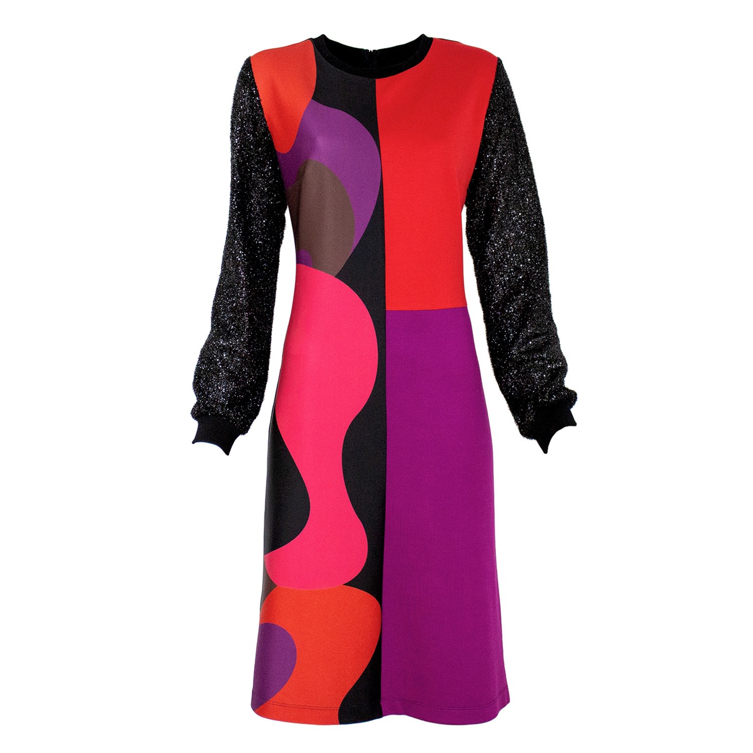 Lalipop Design Women's Colorful & Black Abstract Design Patchwork Knit Viscose Dress In Black