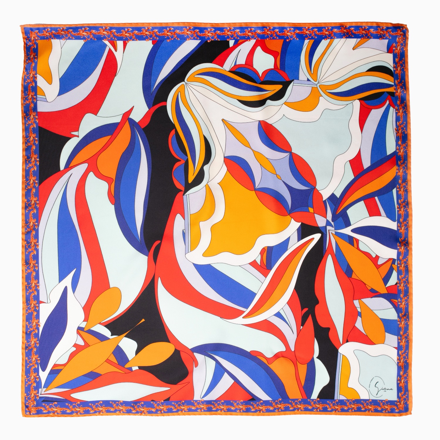 Women’s Yellow / Orange Bold Botanicals Satin Silk Scarf In Carrot - Medium Medium Simna Ldn