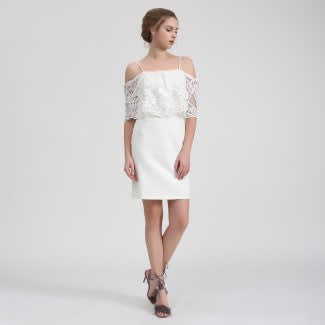 white lace bardot dress Long Sleeve Bardot Lace Insert Dress White