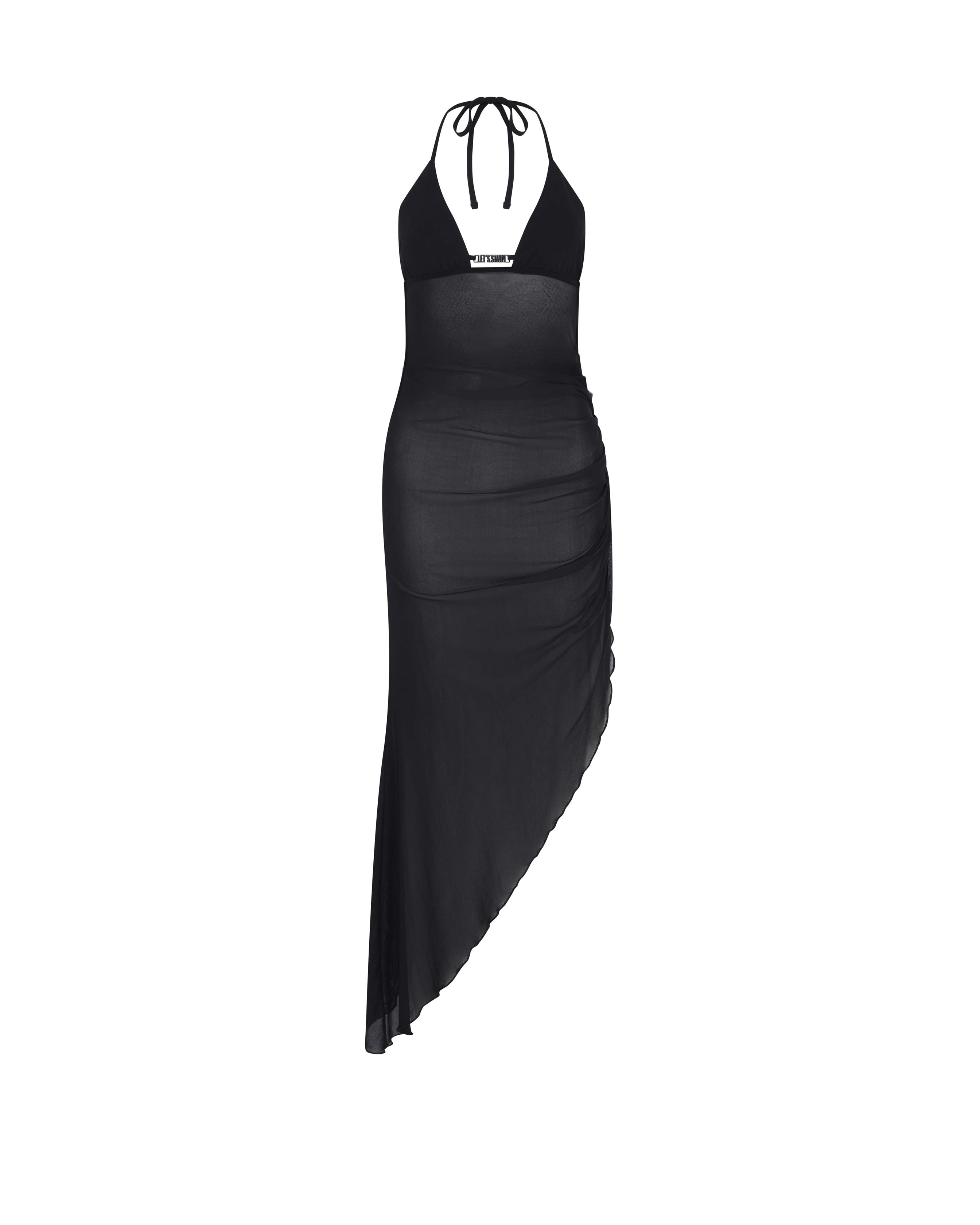 Let's Swim Women's Black Mesh Halter Neck Side Splitdress In Black