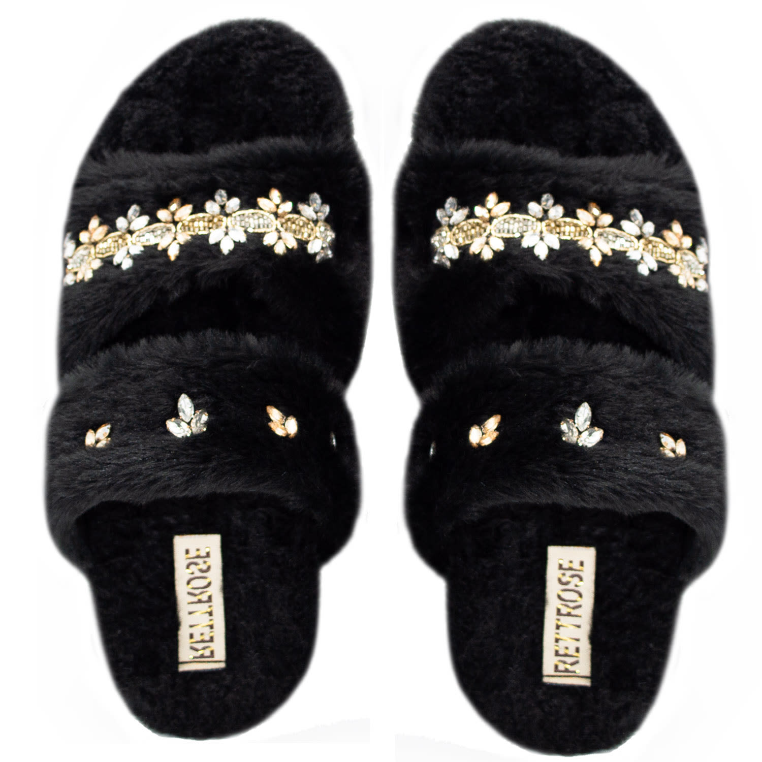 Rettrose Women's The Faith Black Luxury Plush Diamanté Embellished Handmade Slipper In Black
