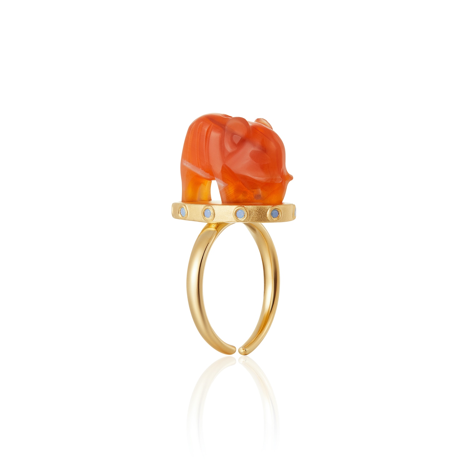 Jiaying Wang Wjy Studio London Women's Red / Gold Handmade Engraved Elephant Red Agant Gemstones Ring