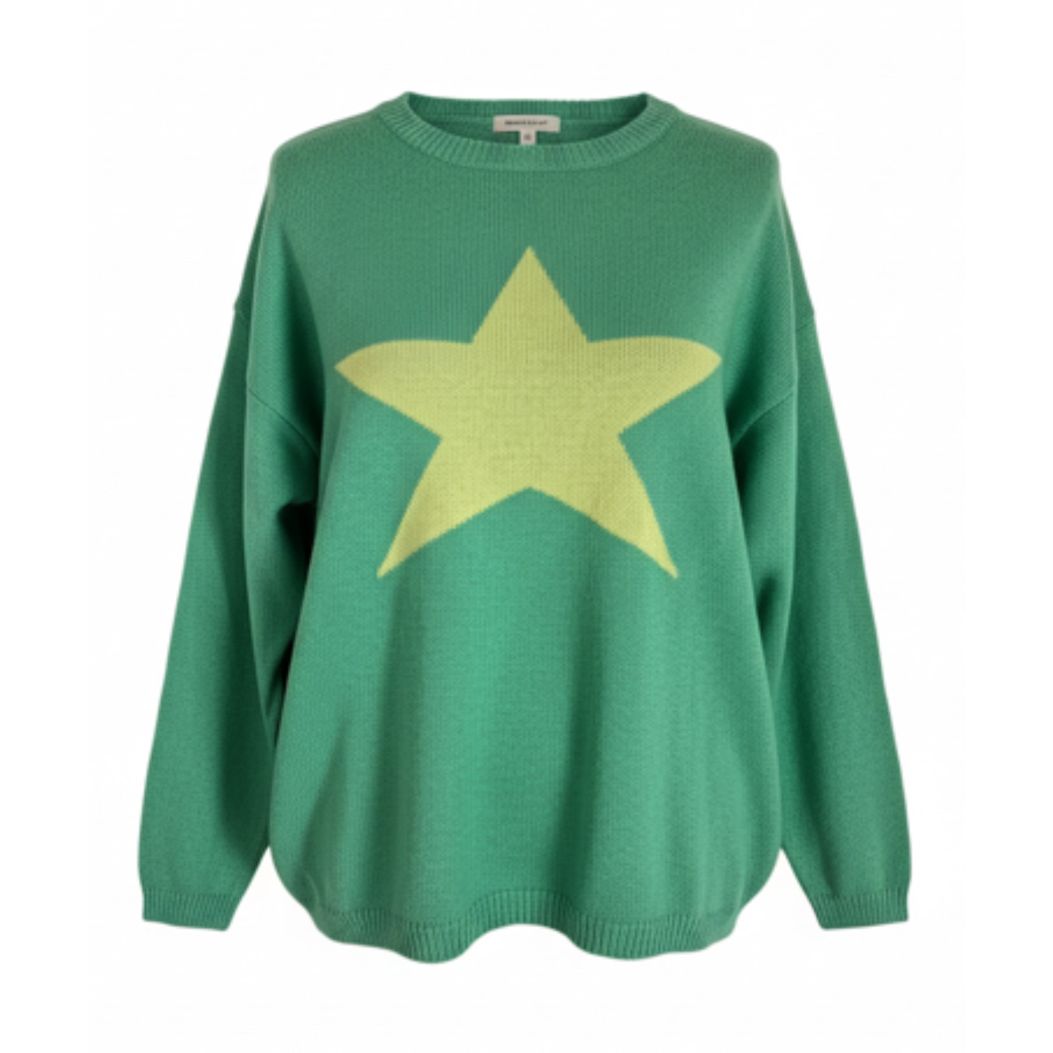 At Last... Women's Cashmere Mix Sweater In Grass Green With Lime Star