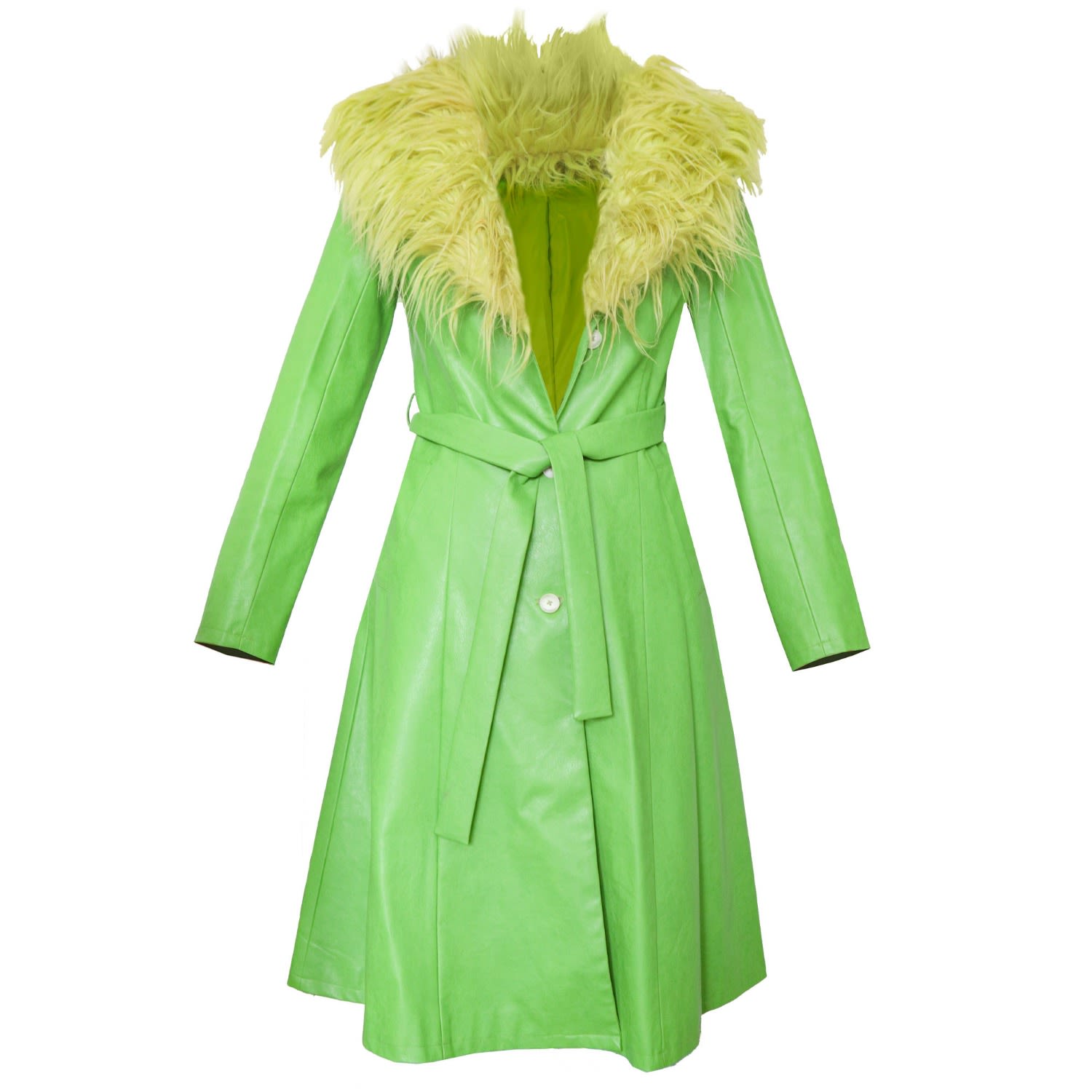 Women’s The Nadia Green Pu Mac With Oversized Faux Fur Collar Extra Small Elsie & Fred