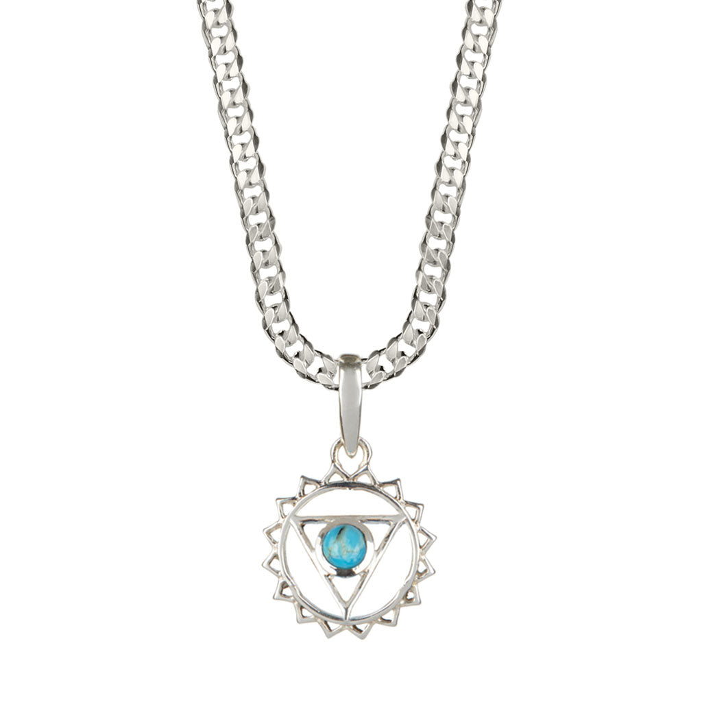 Throat Chakra Men's Silver Necklace - Turquoise