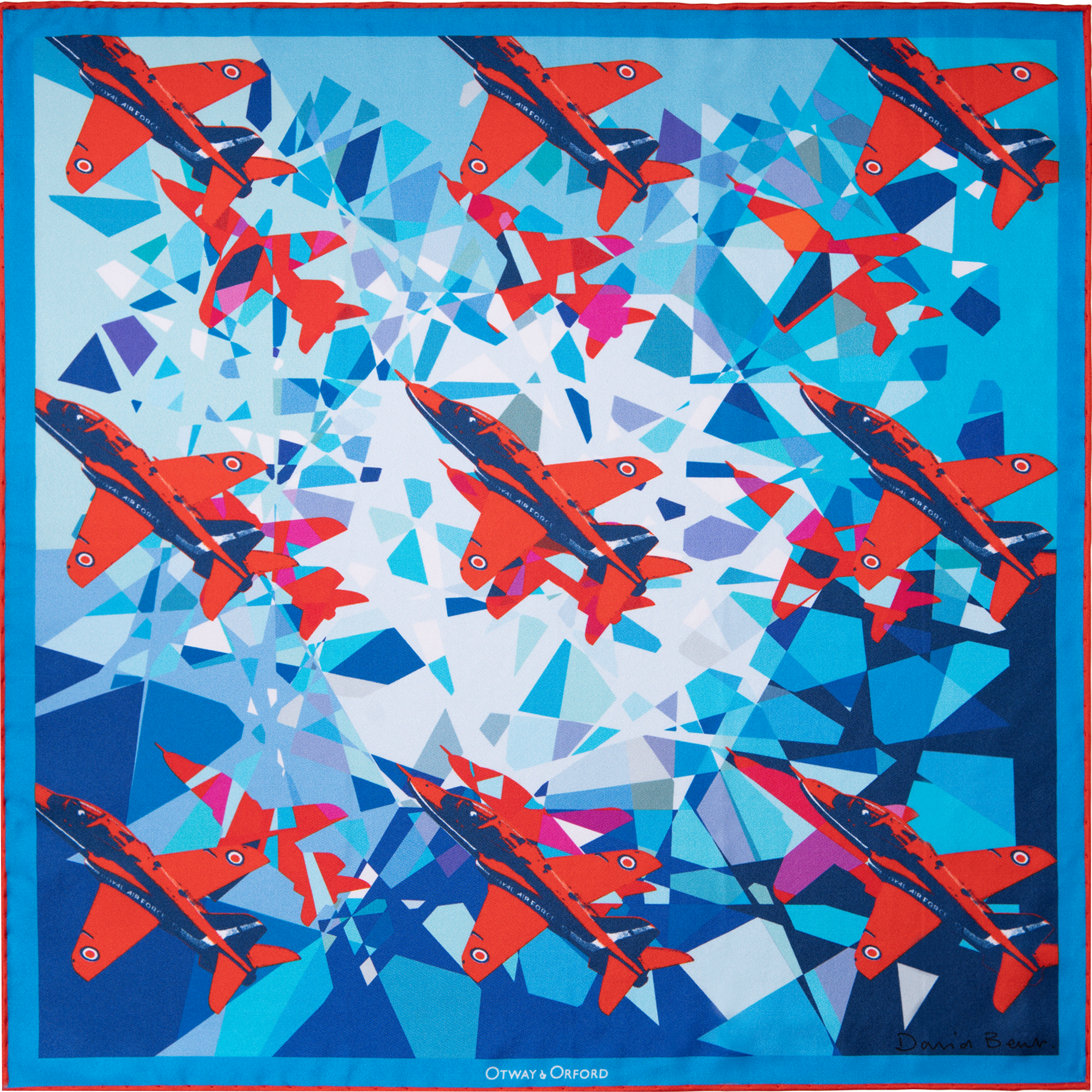 Otway & Orford Men's Red / Blue 'jubilee Diamond' Aerobatics Silk Pocket Square. Full-size. In Multi