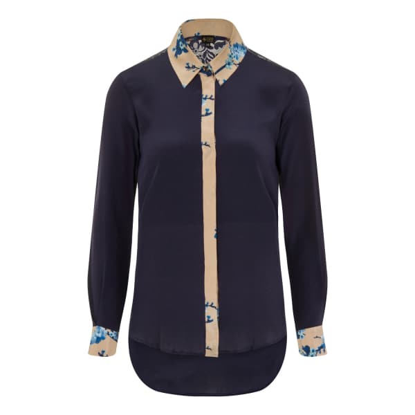 Gucci Midnight Blue Printed Classic Silk Shirt In Silk