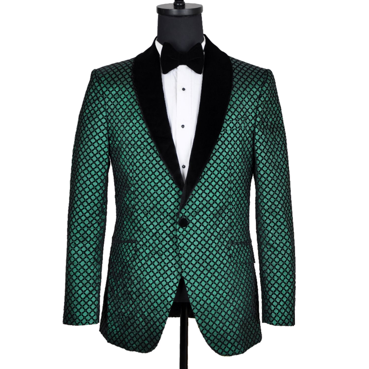 David Wej Men's Washington Jacquard Velvet Shawl Lapel Blazer - Green In Green