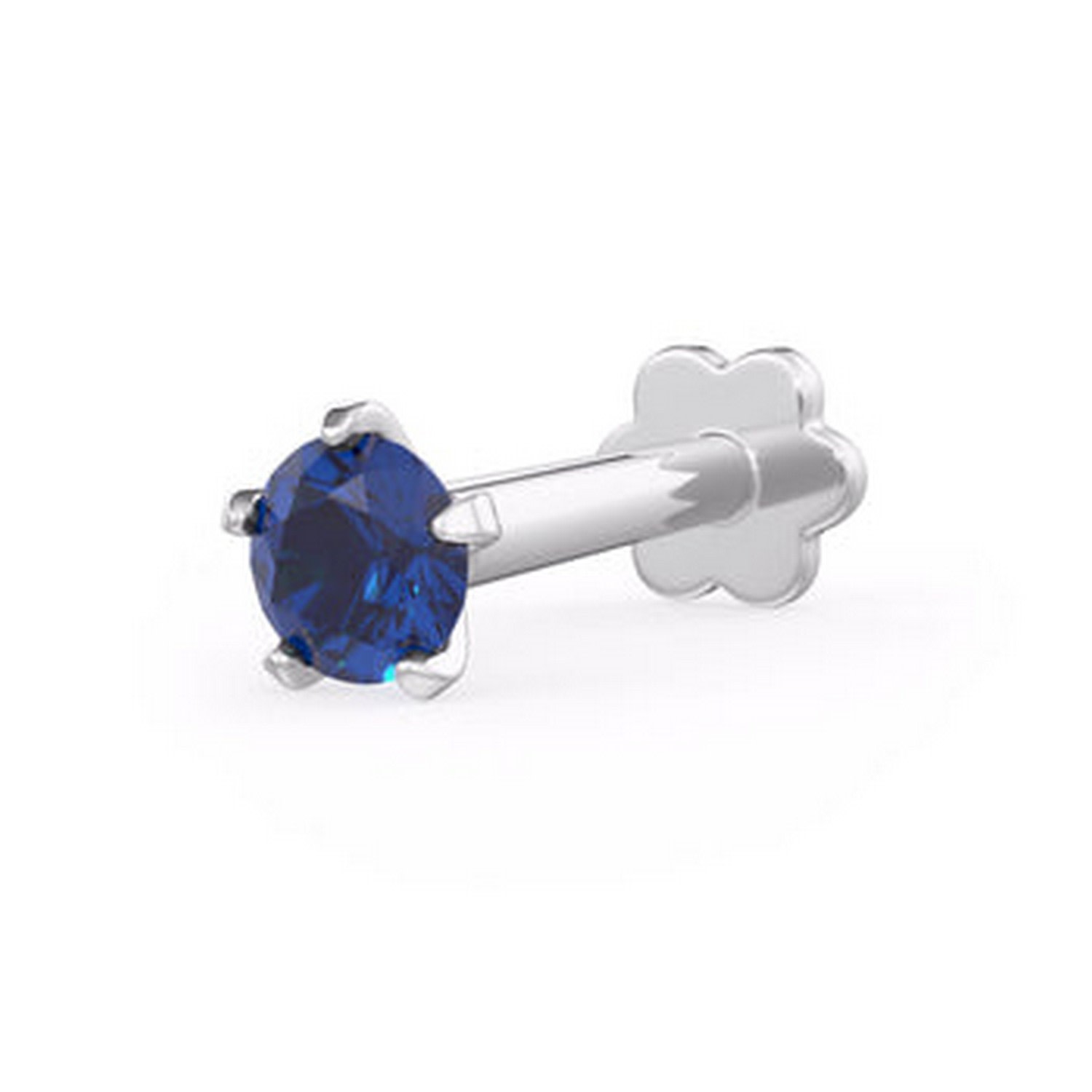 Cervin Blanc Women's Blue Sapphire Nose Piercing Pin In White Gold Screwbacks Gemstones Stud
