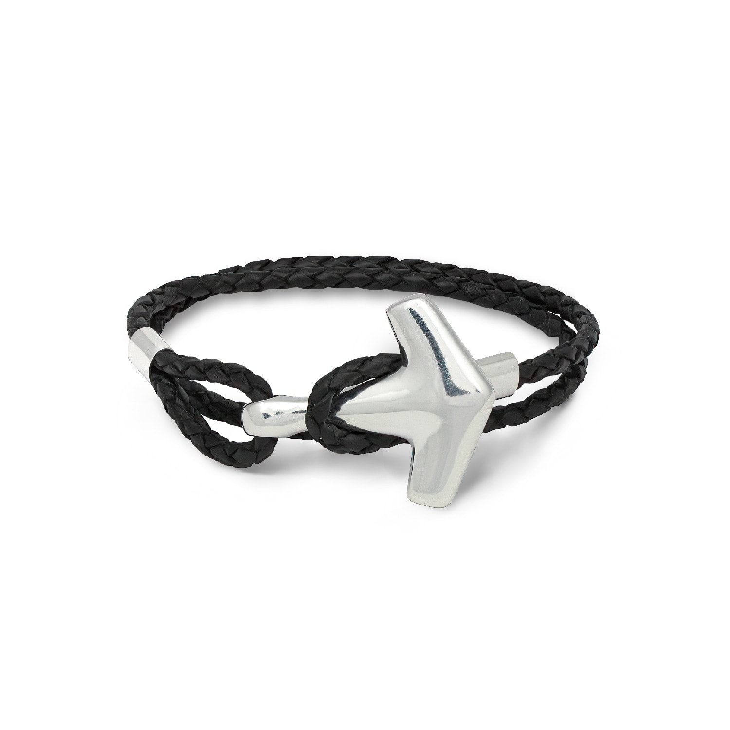 Men’s Black / Silver Arch Bracelet - Silver & Double Black Leather Freya & Thor of Sweden