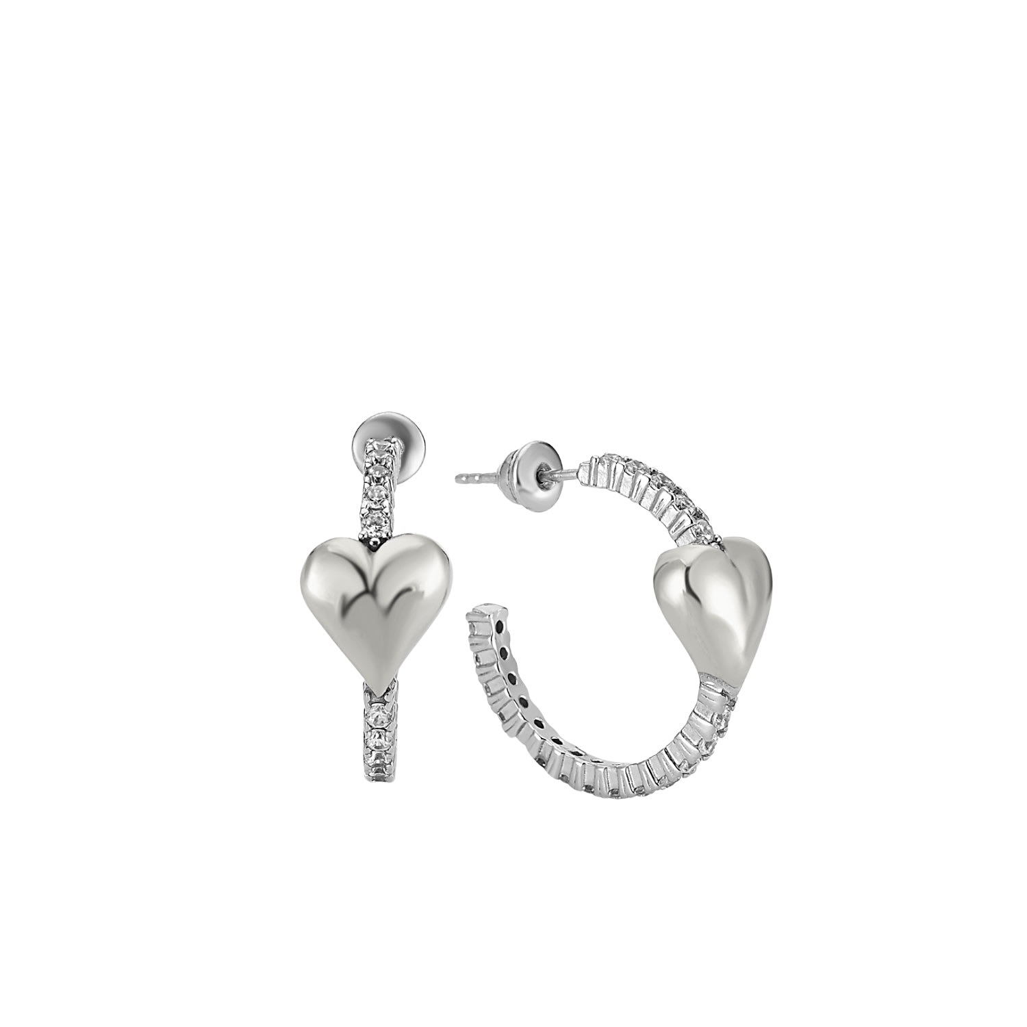 Women’s Hoop Heart Pave Sterling Silver Earring - Silver Spero London