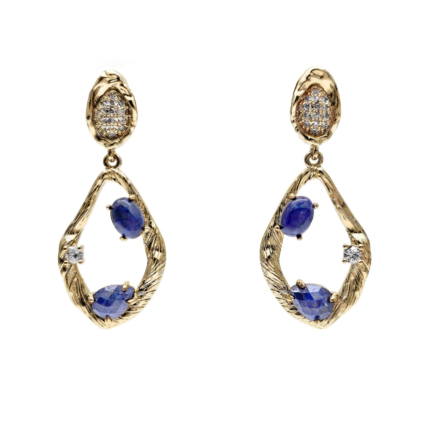 Farra Women's Blue Teardrop Frame Adorned Lapis Stone Statement Earrings