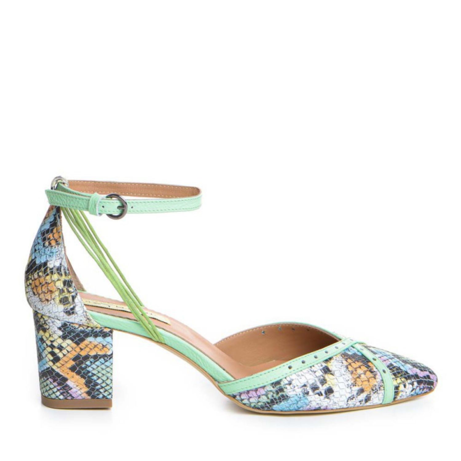 The 5th Element Women's Green Rihanna Shoes In Multicolour Embossed Leather With Mint Accents In Multi