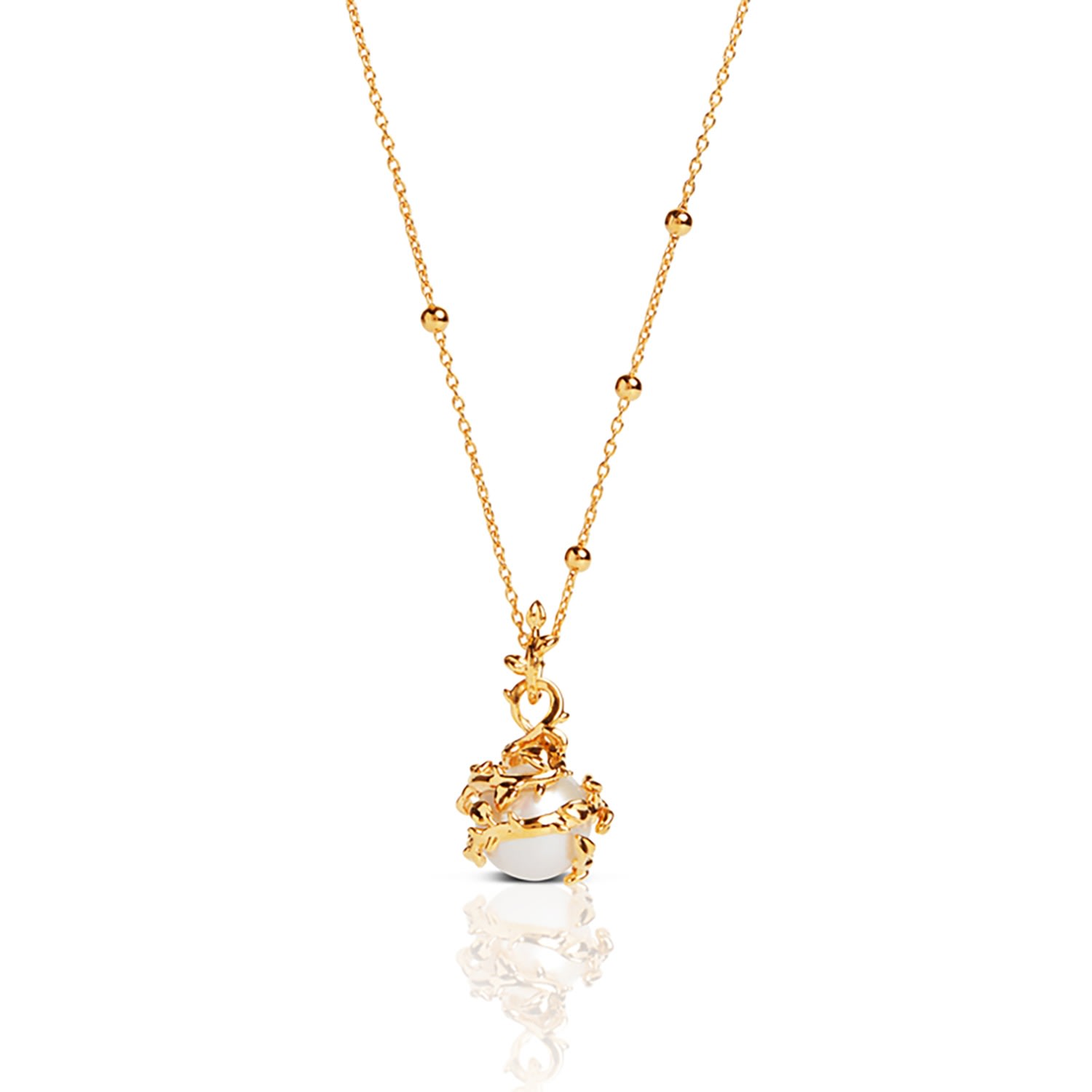 Women’s Entwined White Fresh Water Pearl Necklace - Gold Kasun