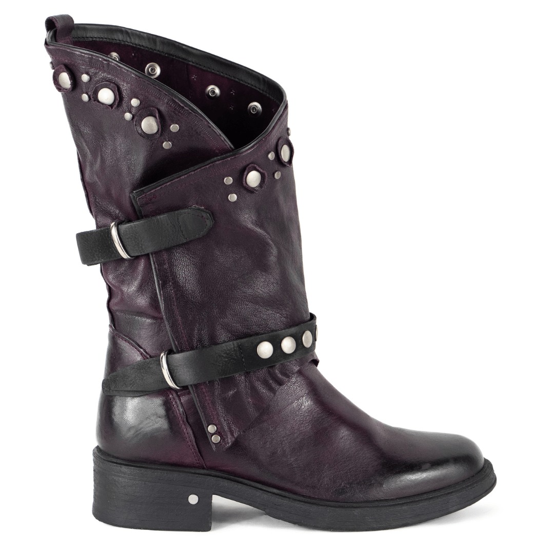 Keith Scarrott Shoes Women's Purple Livia Burgundy Biker Boot In Purple