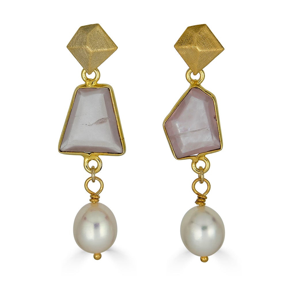 Loni Paul Jewelry Women's Gold / Pink Rose Quartz & Pearl Earrings In Gold