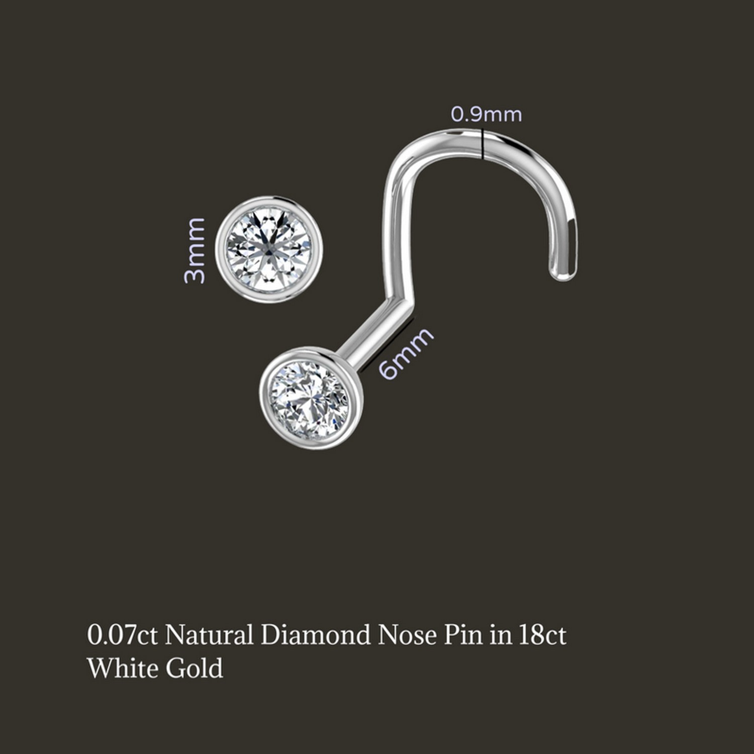 Cervin Blanc Women's Yellow Gold Solitaire Diamond Nose Stud Pin Vs Piercing Bezel Set In Gold