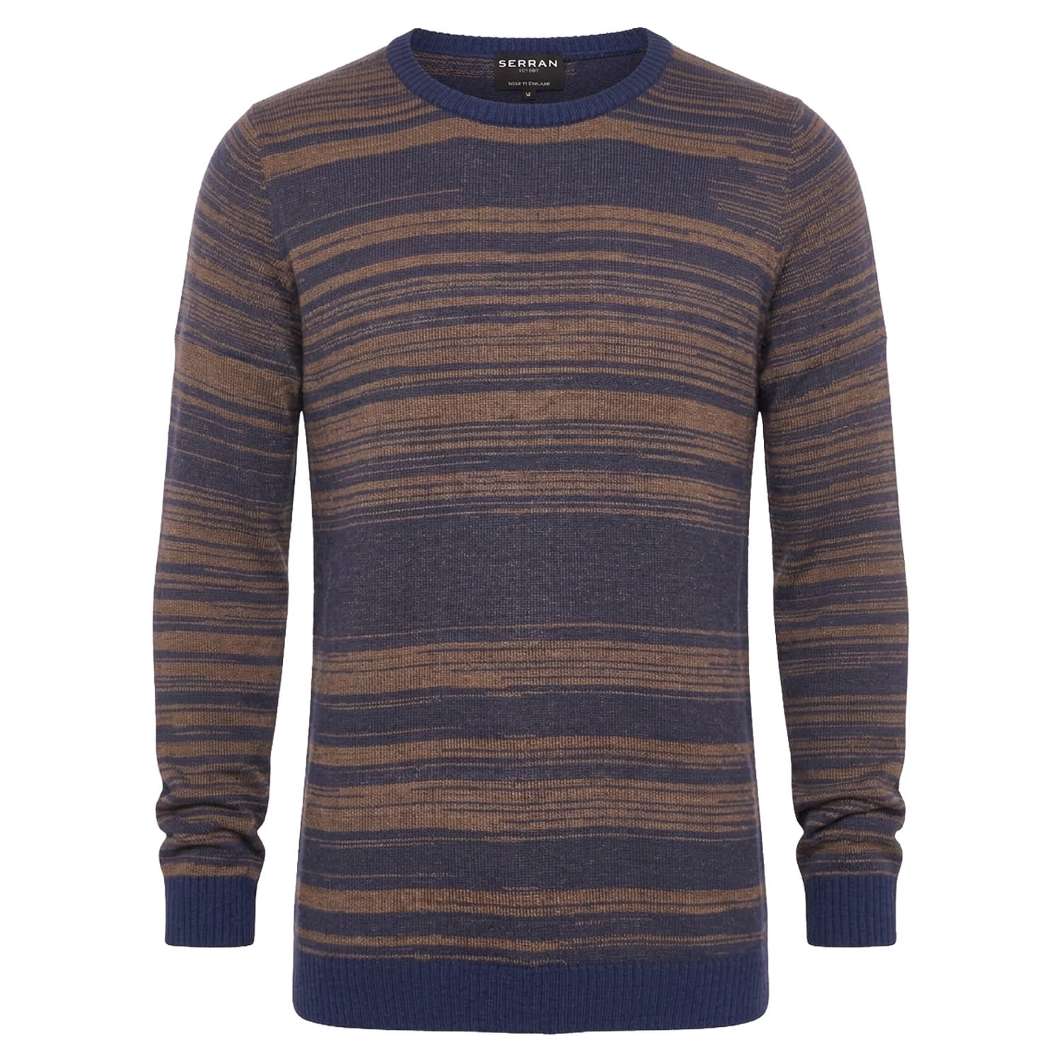 Serran London Men's Blue / Brown Stripe Crewneck Wool Jumper – Navy & Brown In Animal Print