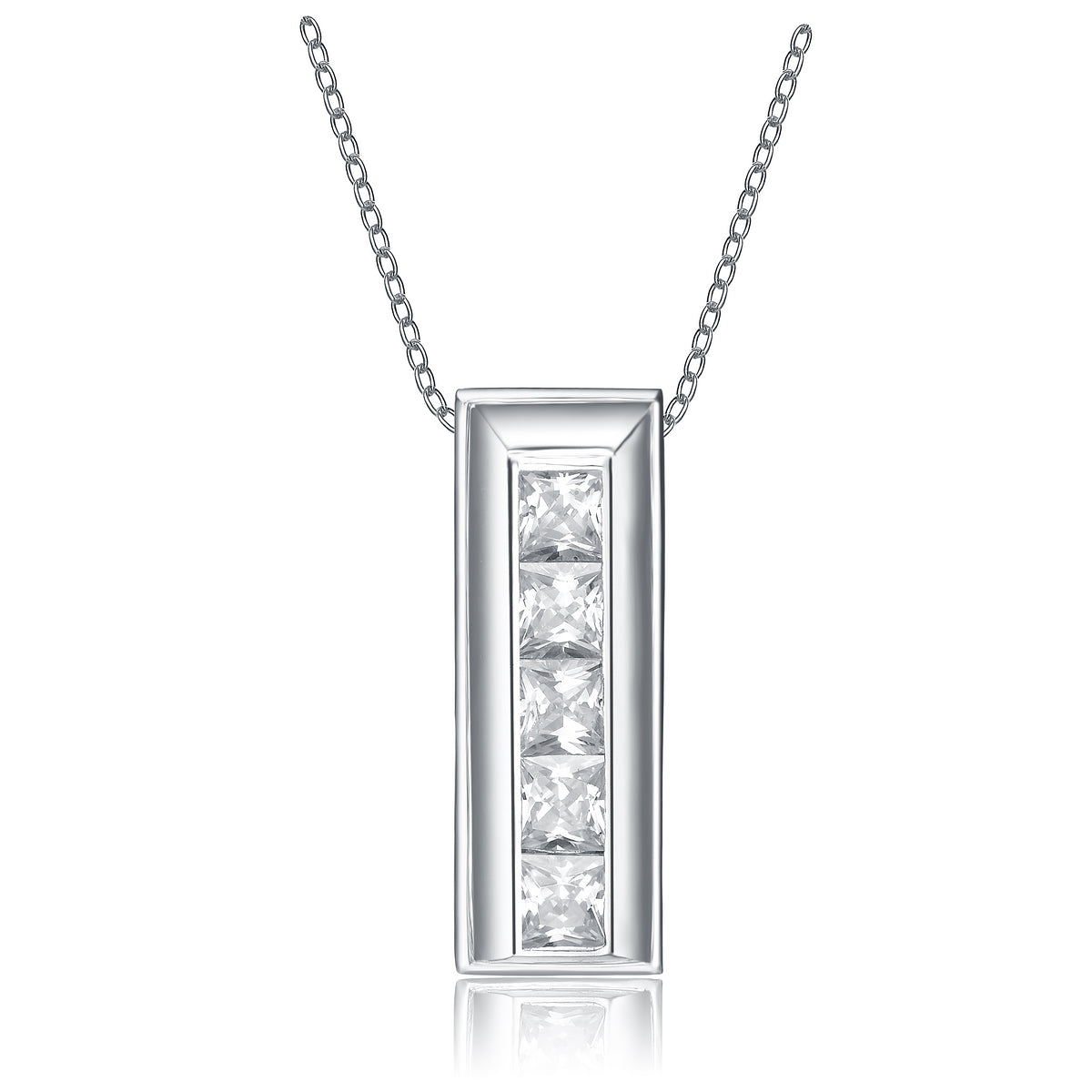 Genevive Jewelry Women's White / Silver Sterling Silver Cubic Zirconia Multi Square Frame Necklace In Multi