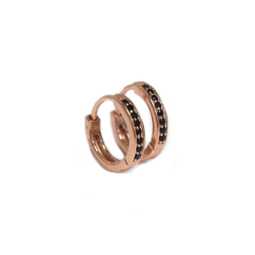 Women’s Rose Gold Mini Black Diamond Qt Hoops La Kaiser