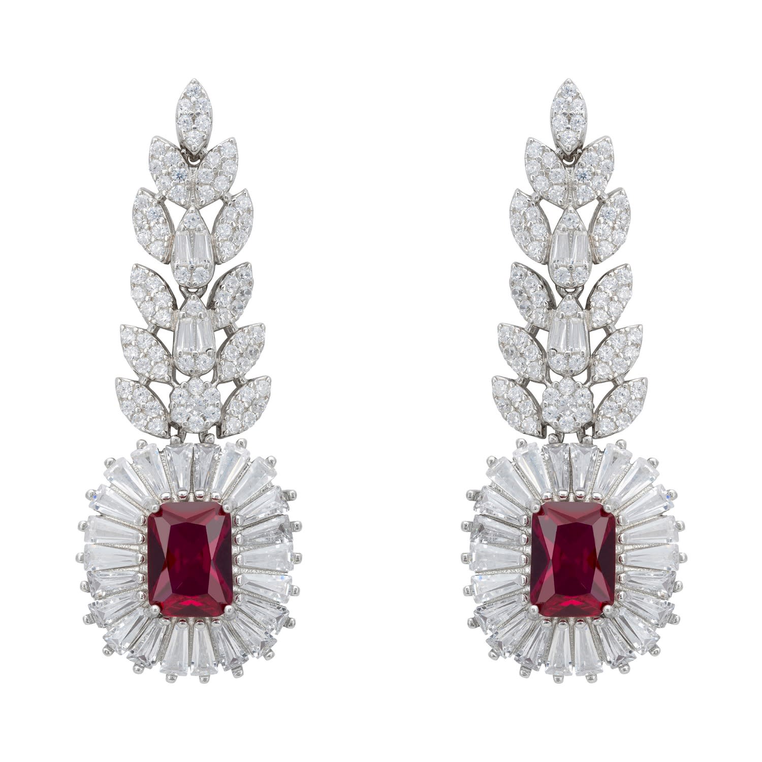 Latelita Women's Silver / White / Red Countess Gemstone Drop Earrings Ruby Silver