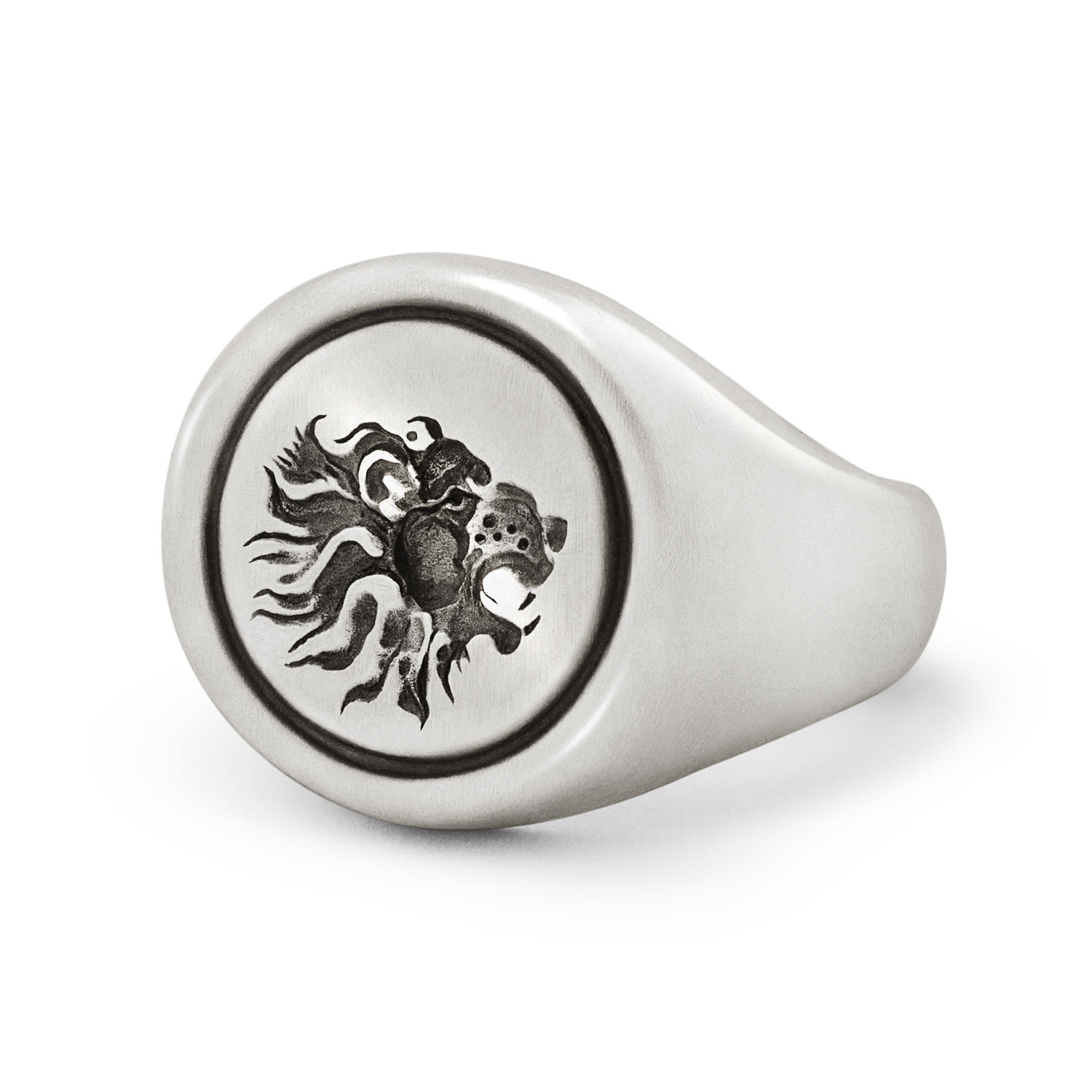 Men’s Lion Signet Ring In Sterling Silver Snake Bones