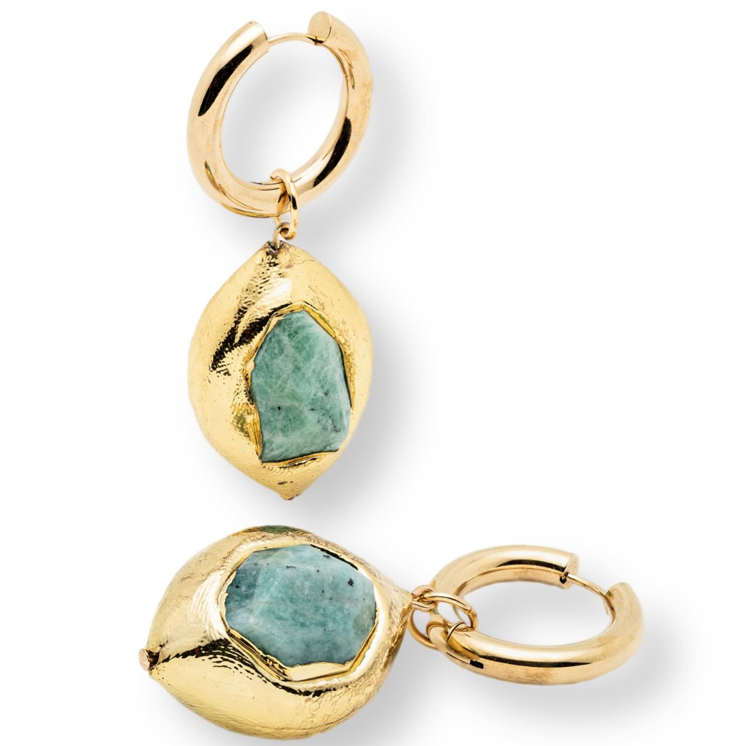Mink&ivy Women's Blue / Gold Amazonite Natural Stone Statement Gold Hoop Earrings
