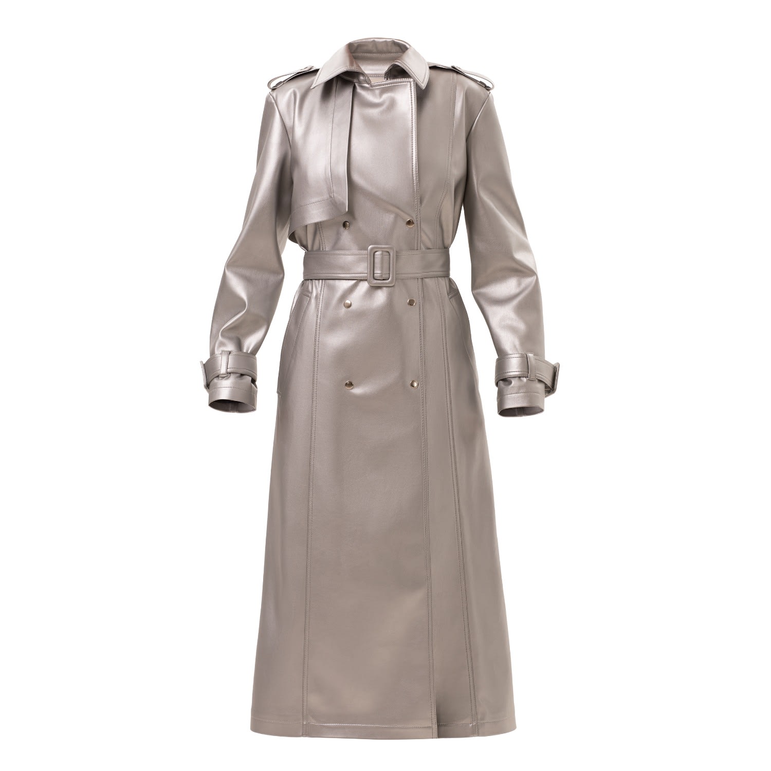 Women’s Fashion Silver Faux Letaher Trench Coat Medium Julia Allert