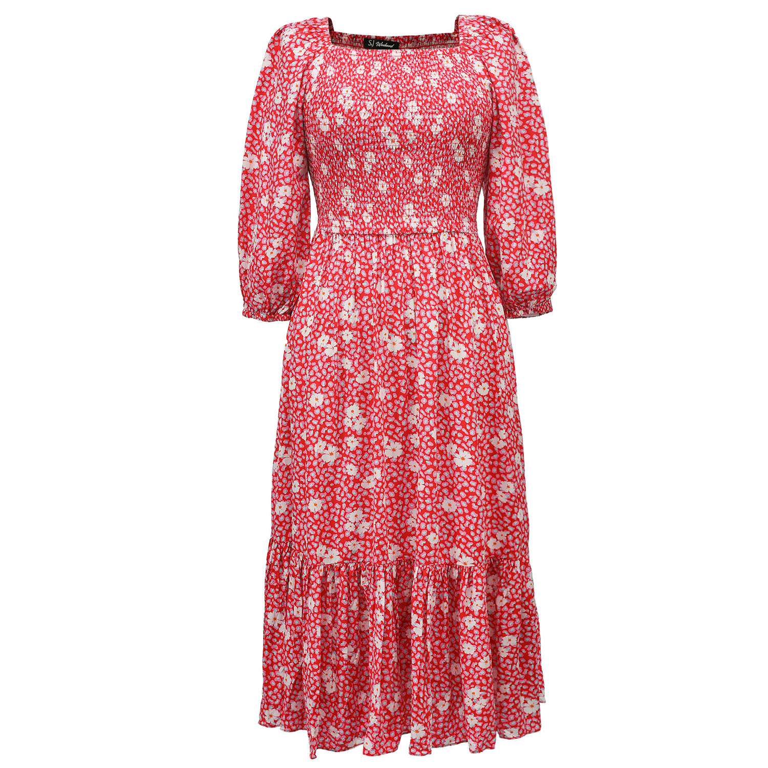 Smart And Joy Women's Smocks Flared Dress With Flower Print