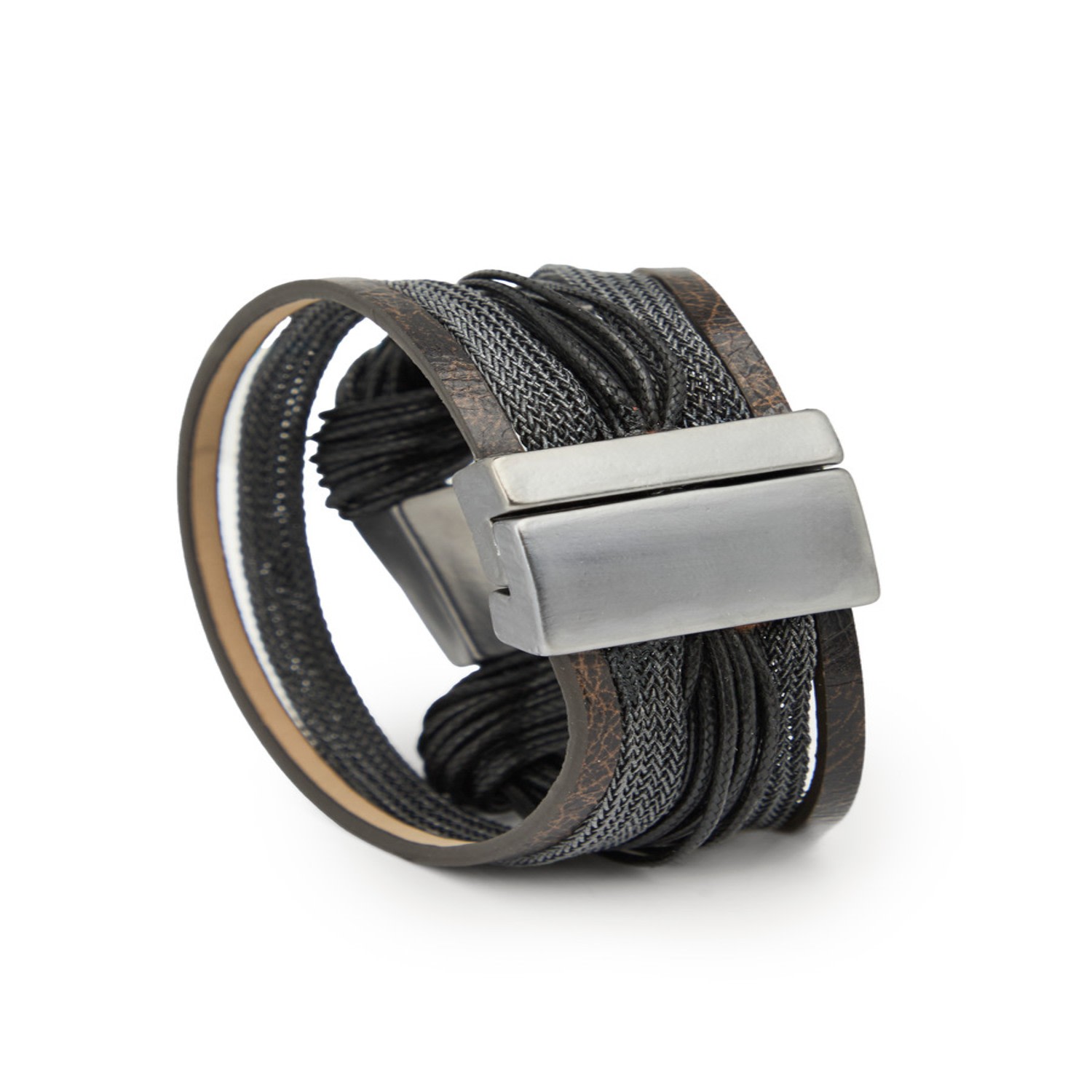 Women&rsquo;s Rectangle Charm Cord Black Bracelet | Saachi